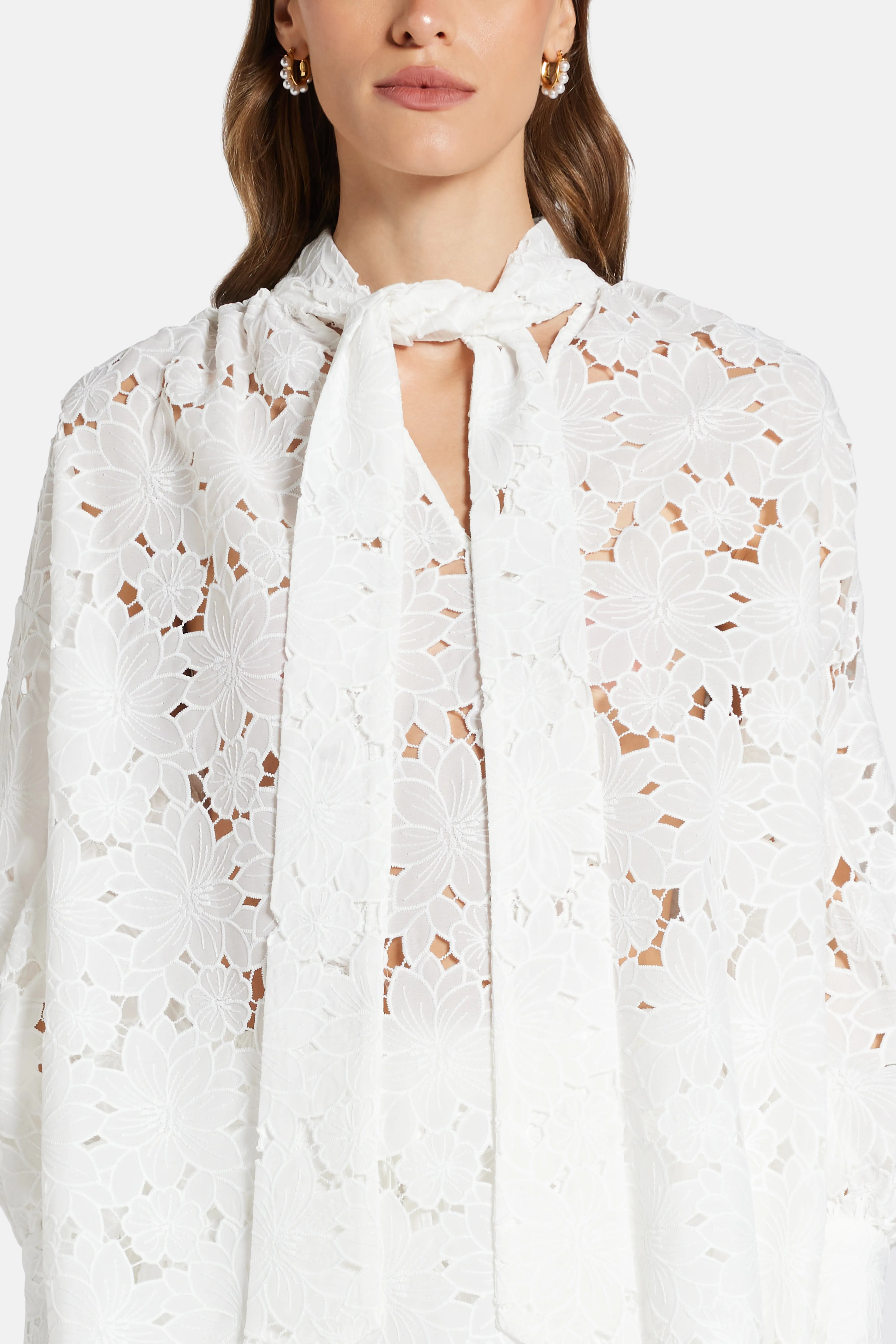 Raya Lace Cotton Blouse in White