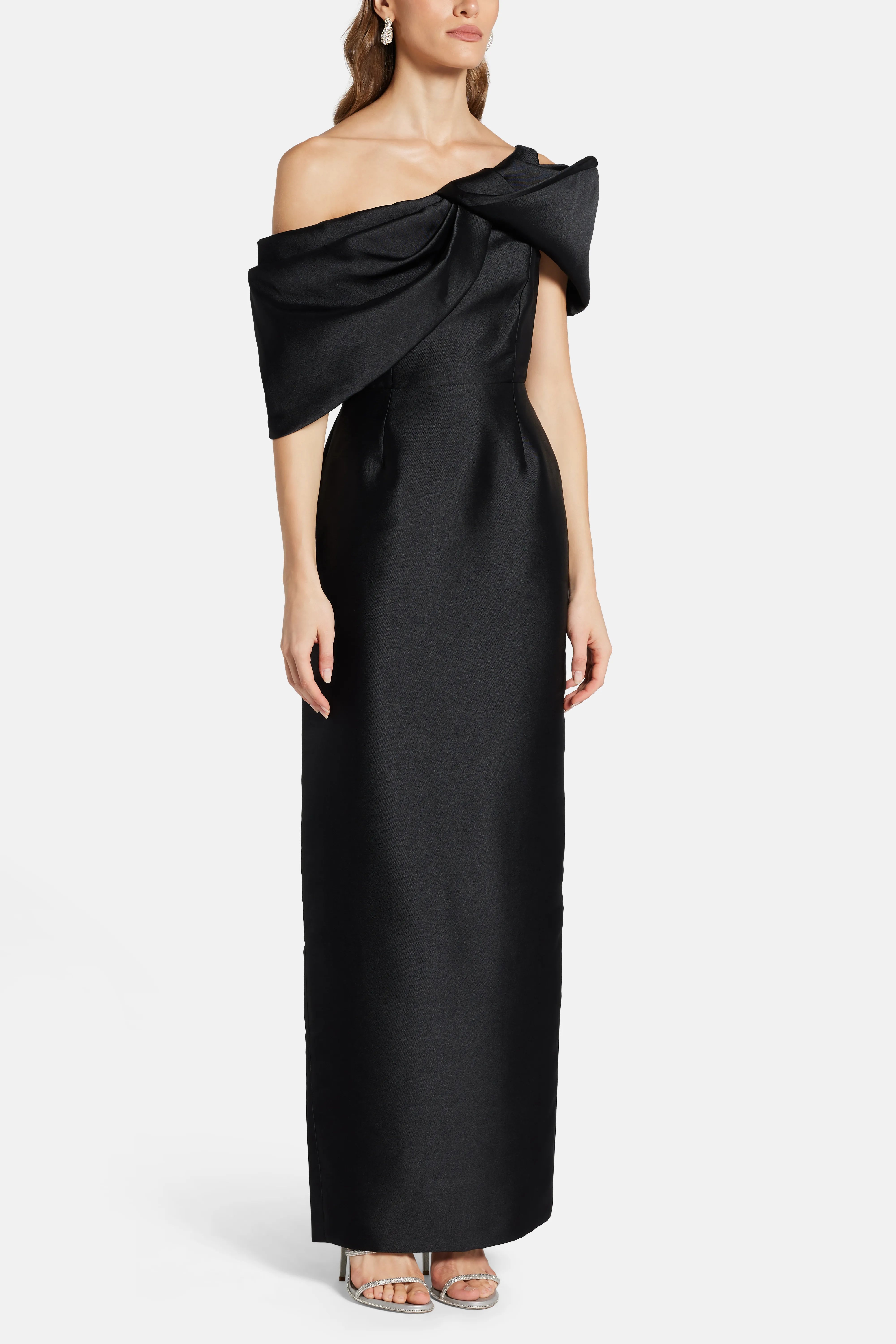 Davina One Shoulder Evening Dress in Black
