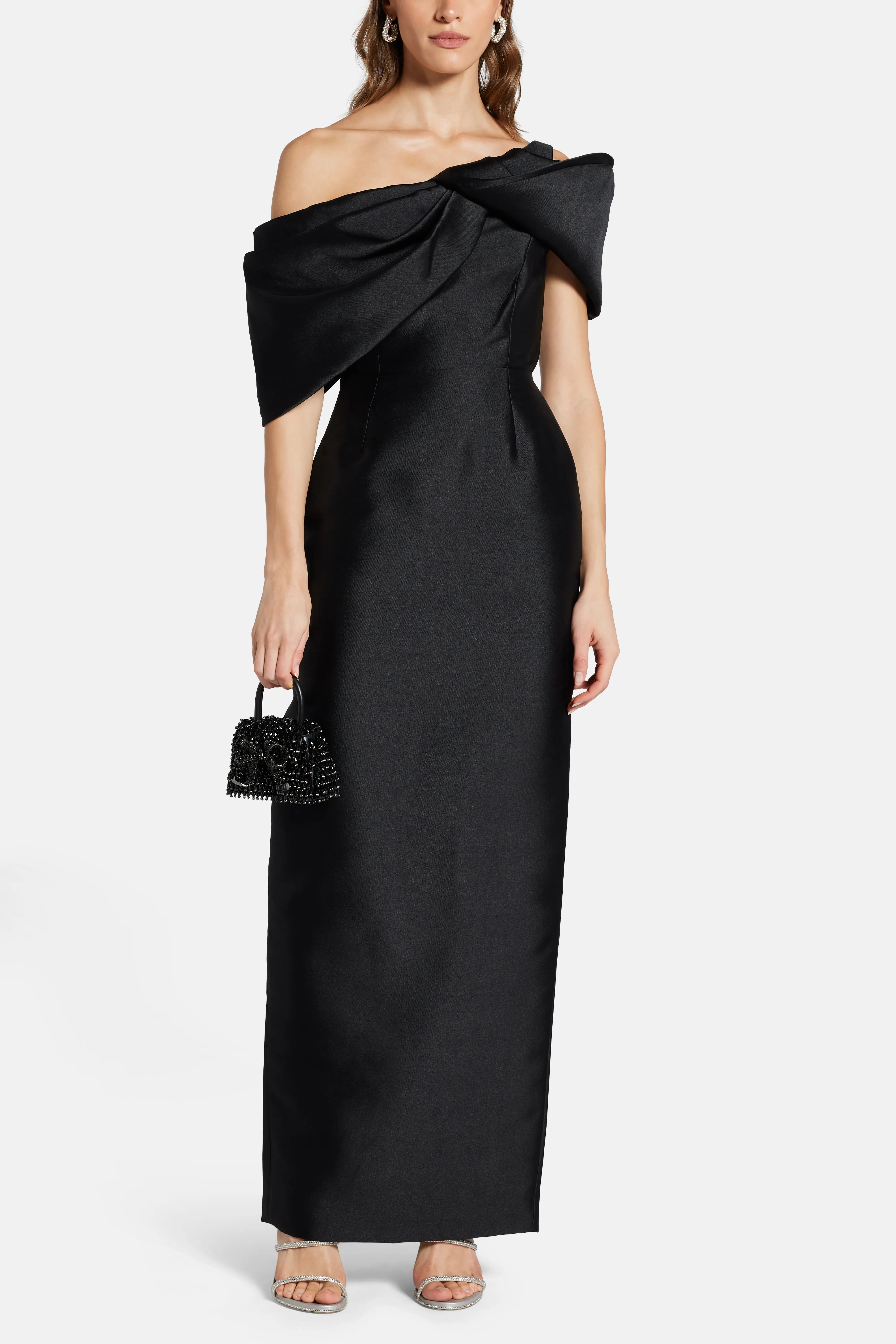 Davina One Shoulder Evening Dress in Black