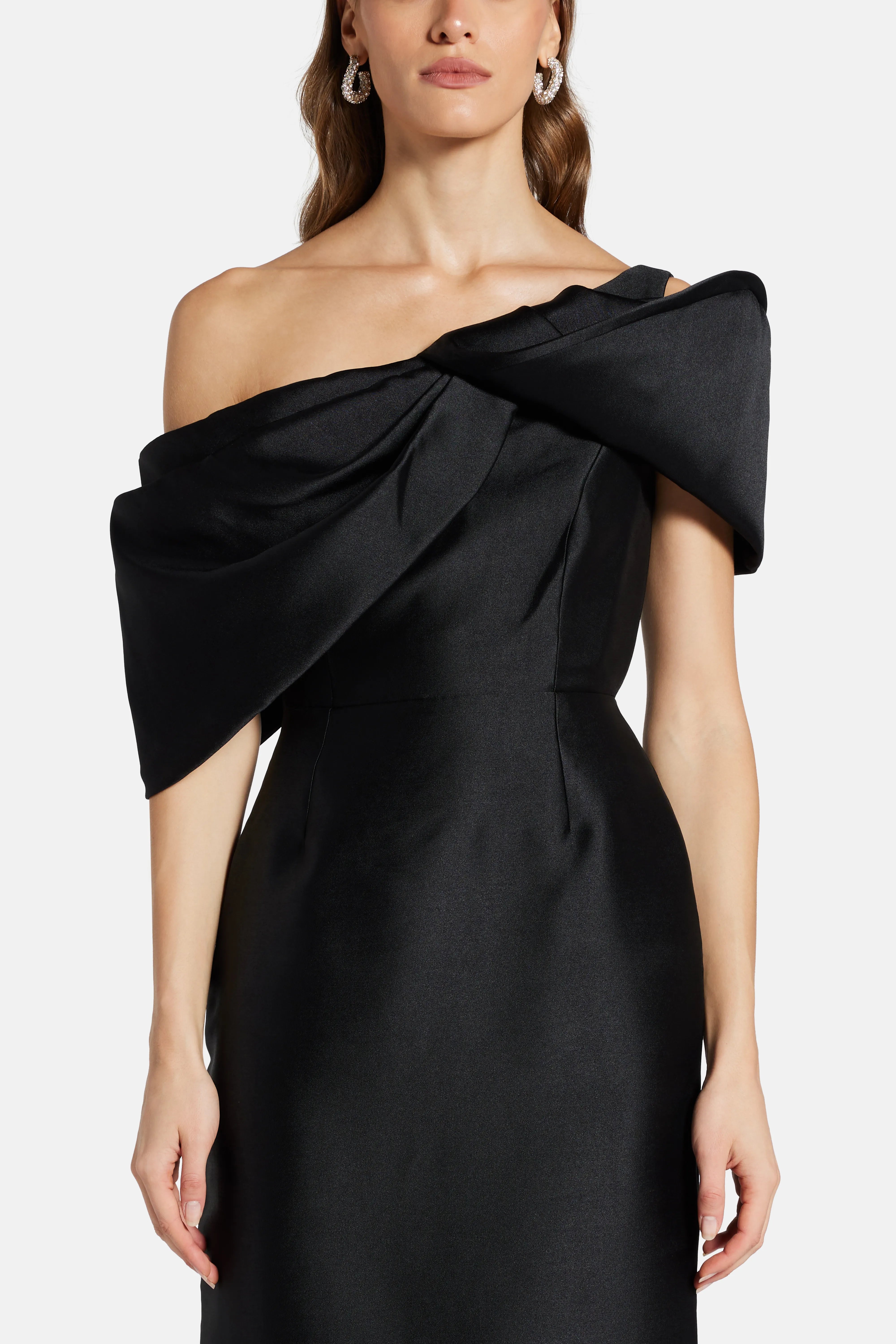 Davina One Shoulder Evening Dress in Black