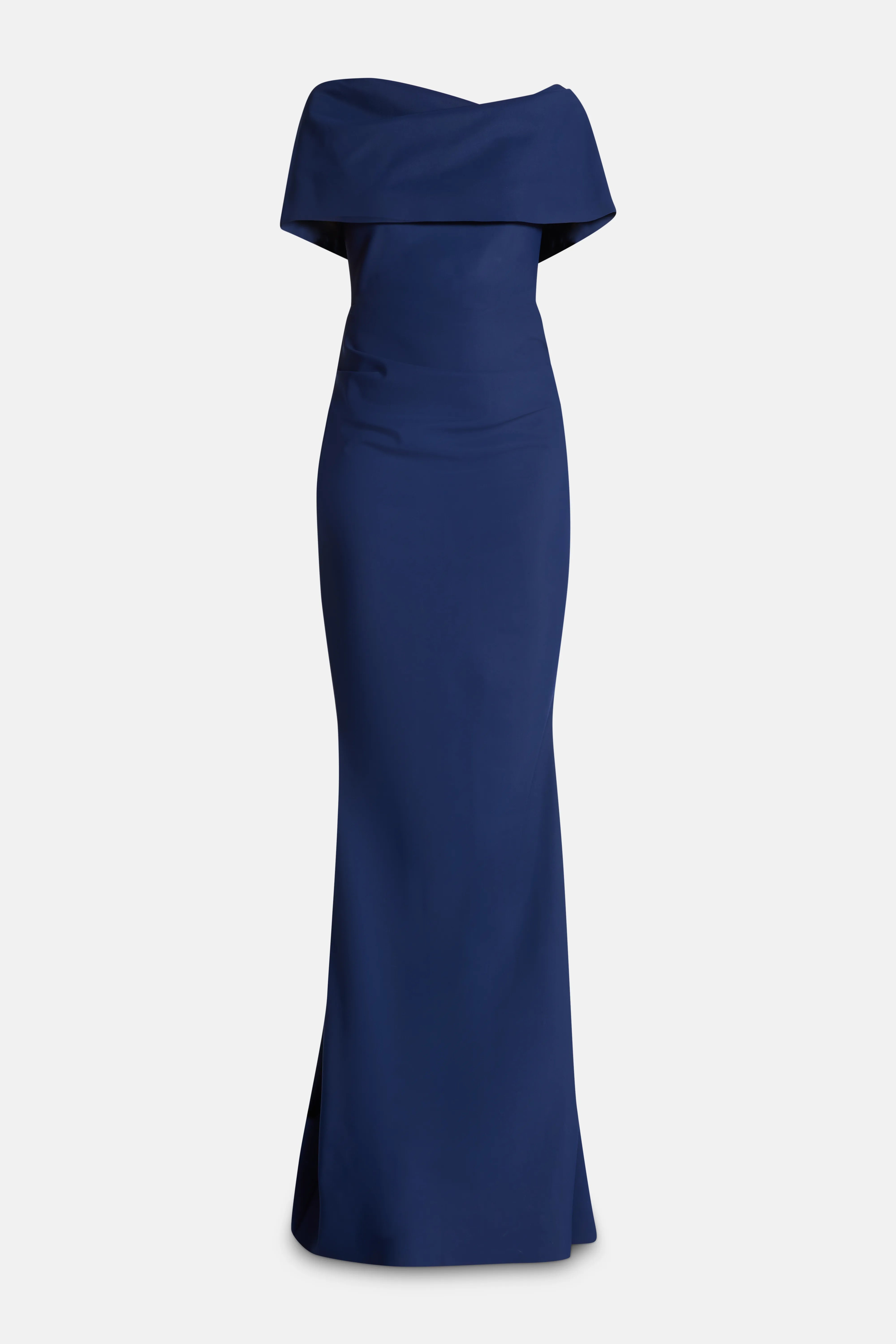 Across The Shoulder Evening Gown With Train in Blue