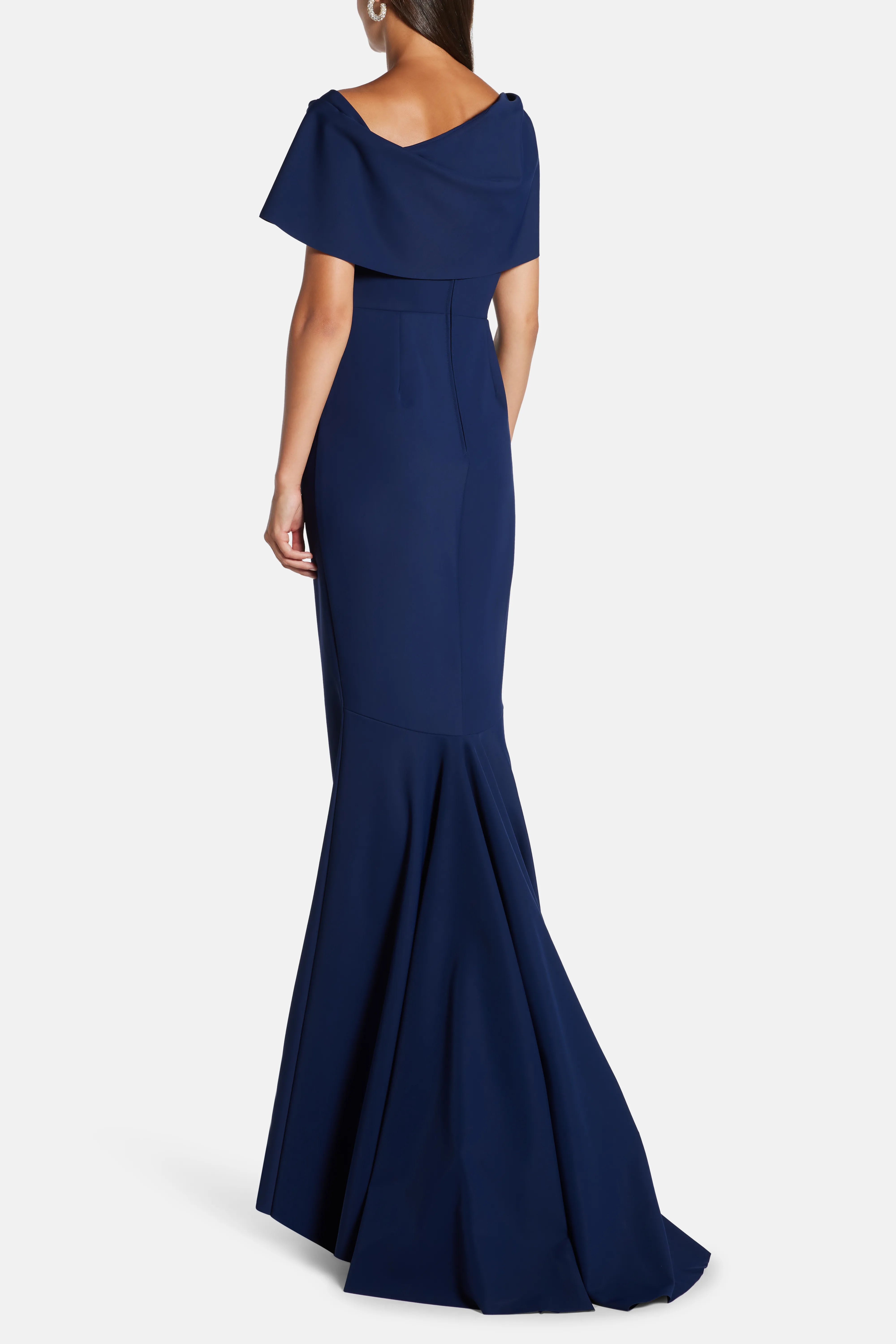 Across The Shoulder Evening Gown With Train in Blue