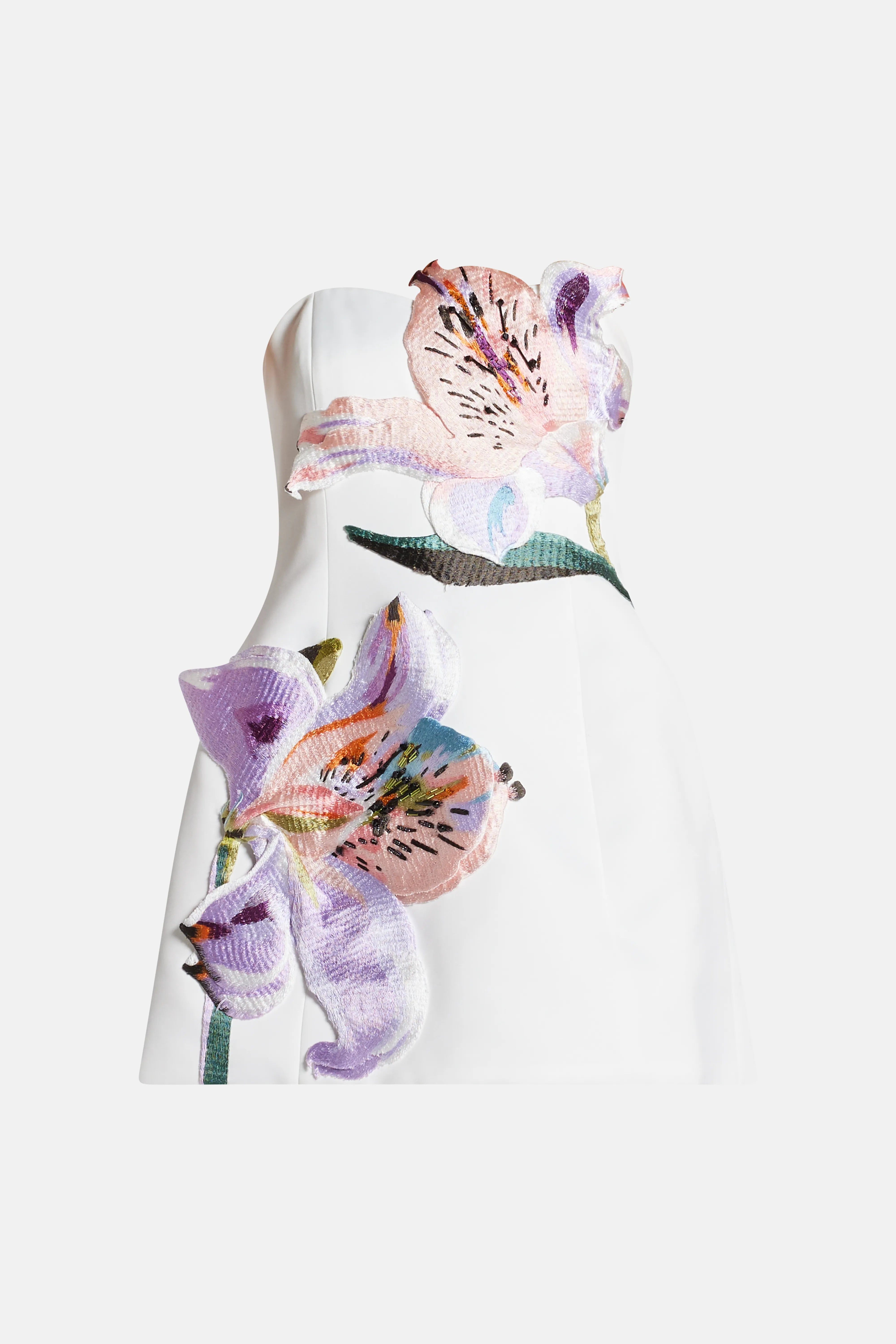 Rosario Floral Applique Bustier Mini Dress In White
