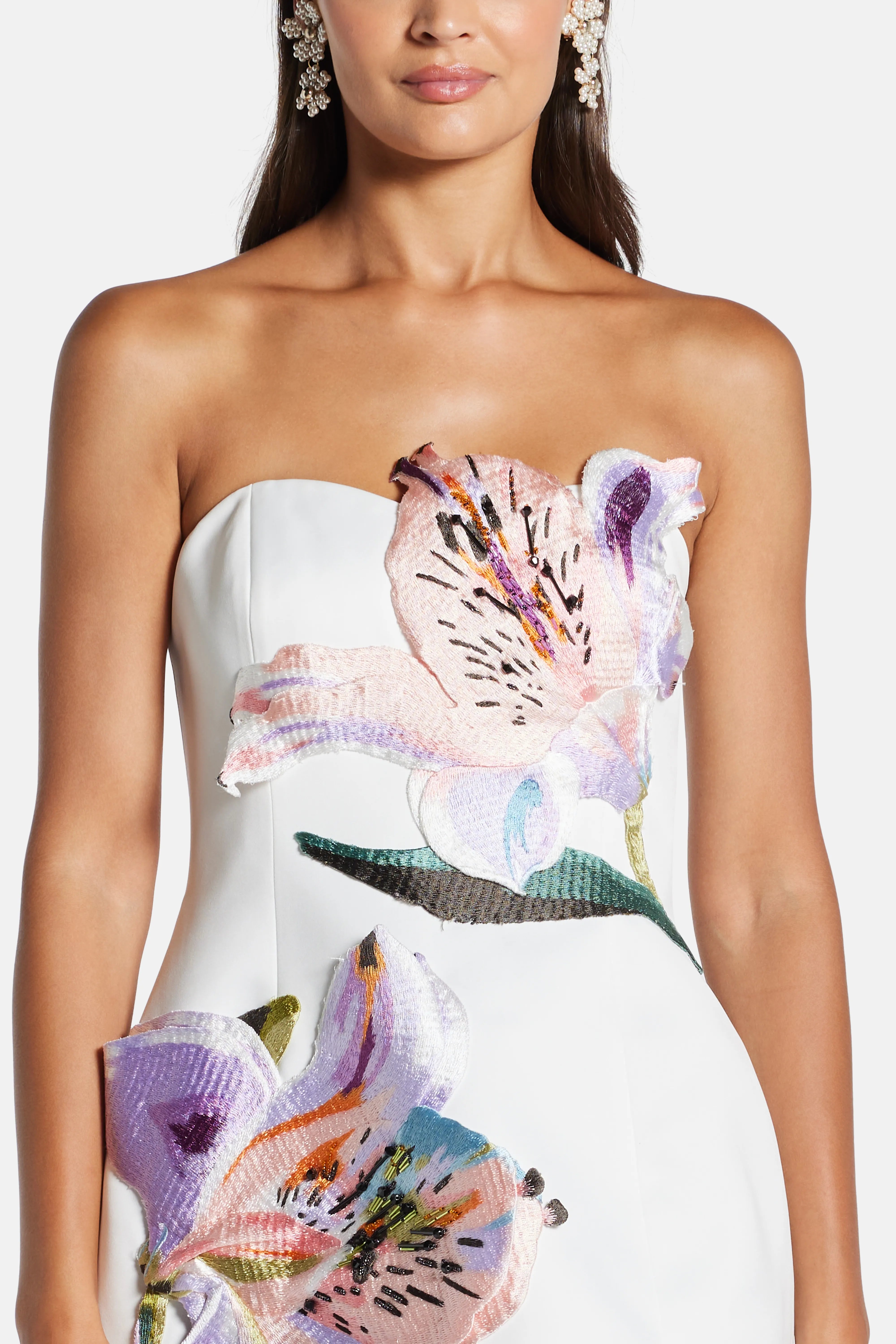 Rosario Floral Applique Bustier Mini Dress In White