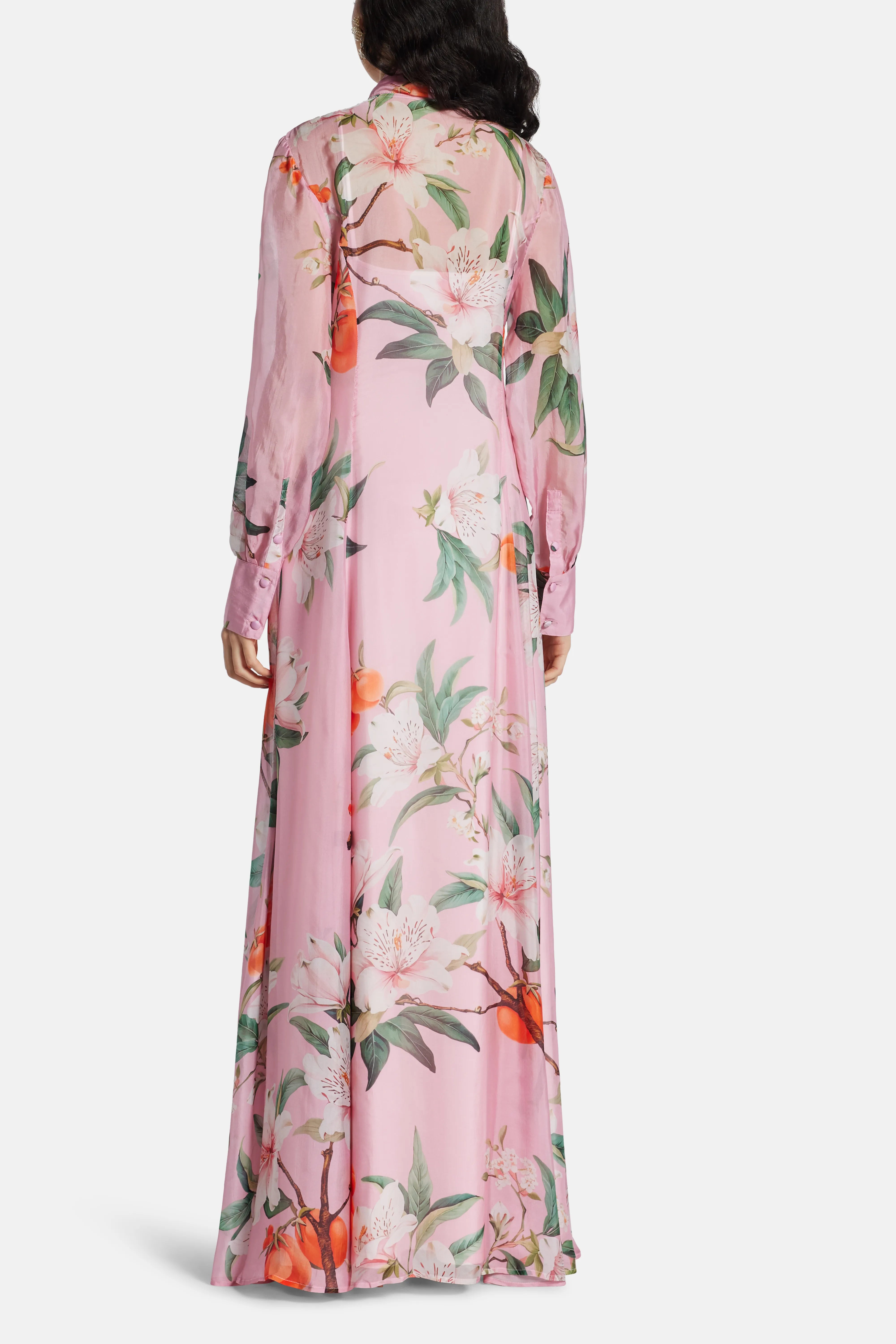 Lilith Tie Neck Floral Slik Maxi Dress In Pink