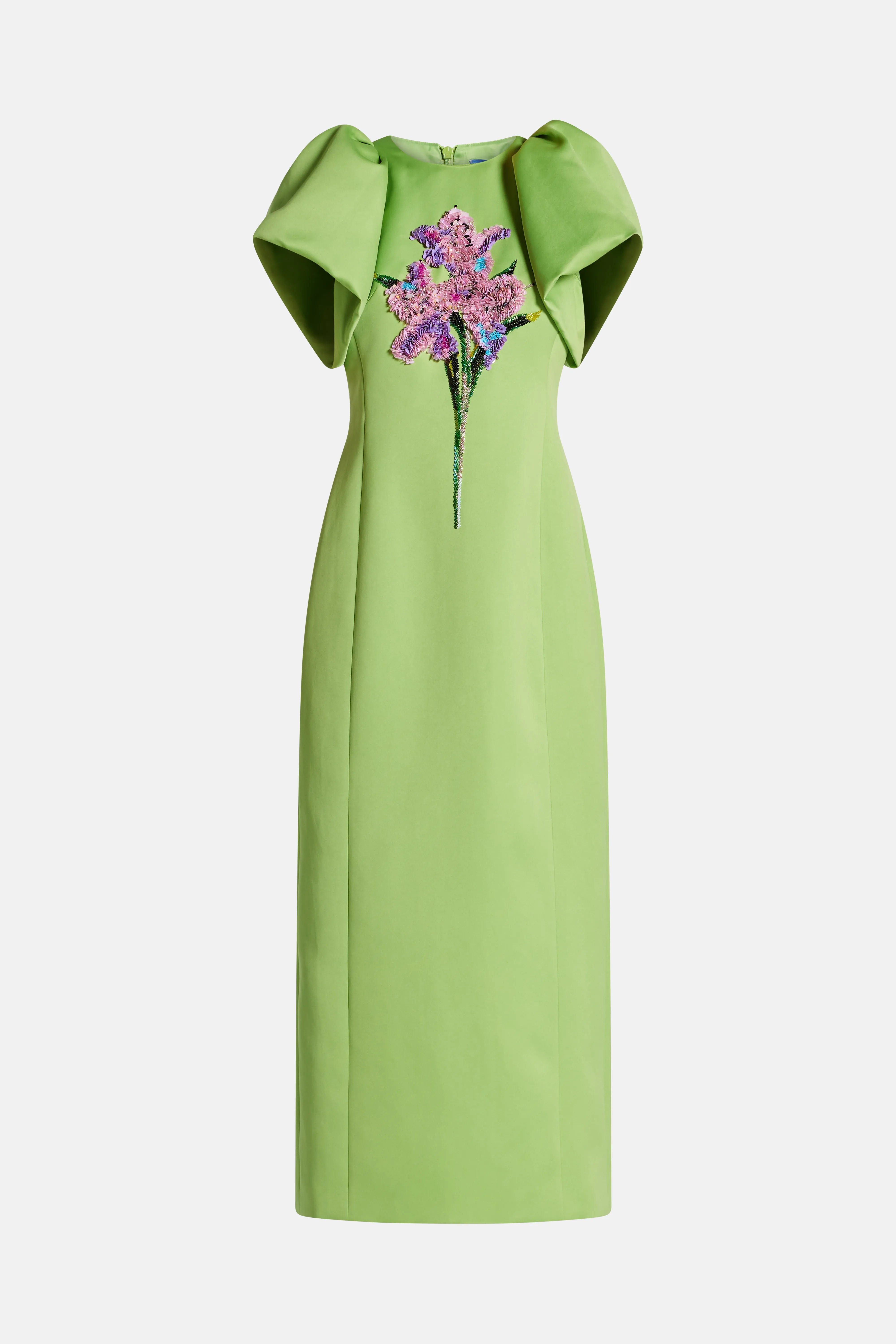 فستان ماكسي لوسيندا مزين بالورود باللون الأخضر