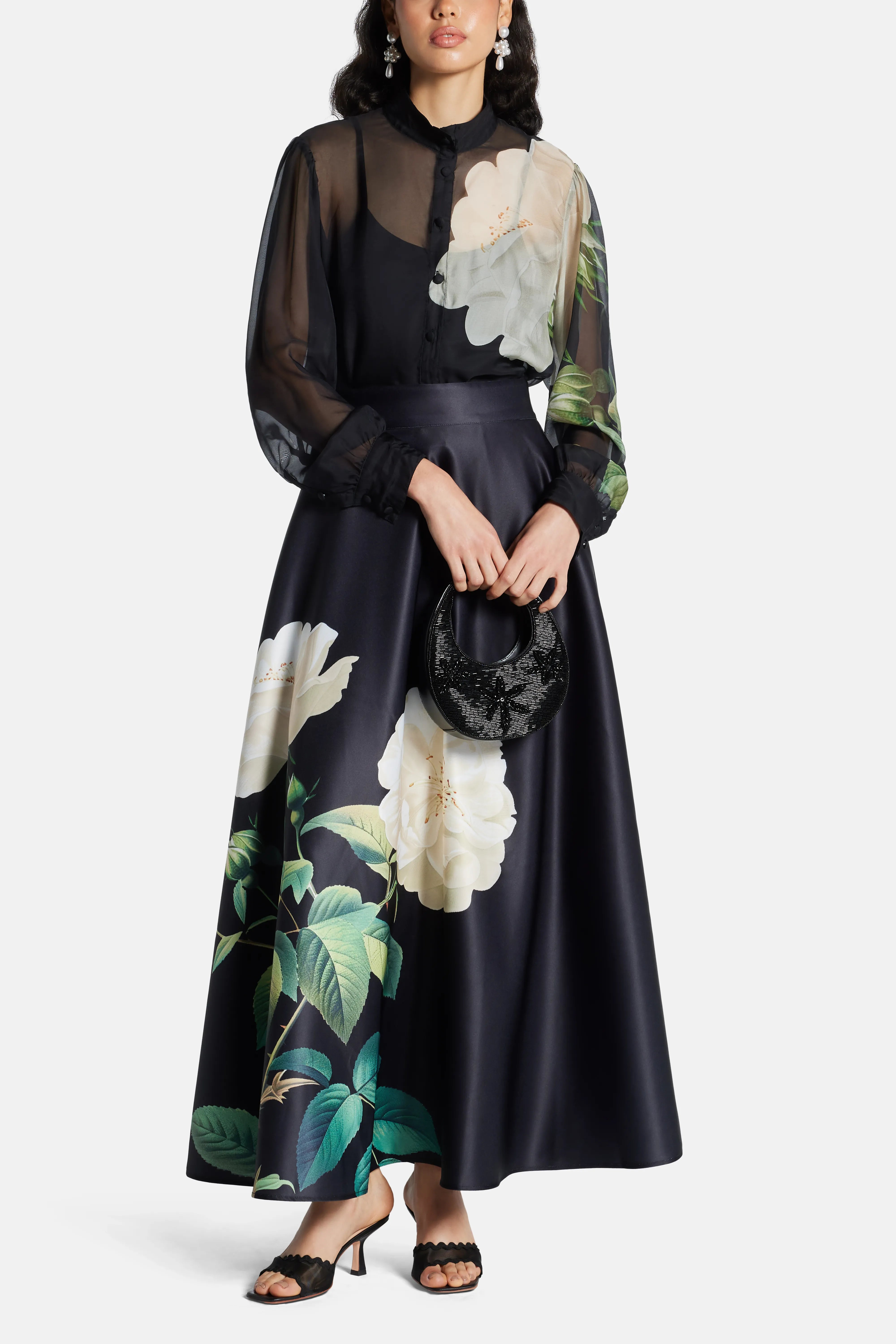 Rosalyn Floral Maxi Skirt In Black