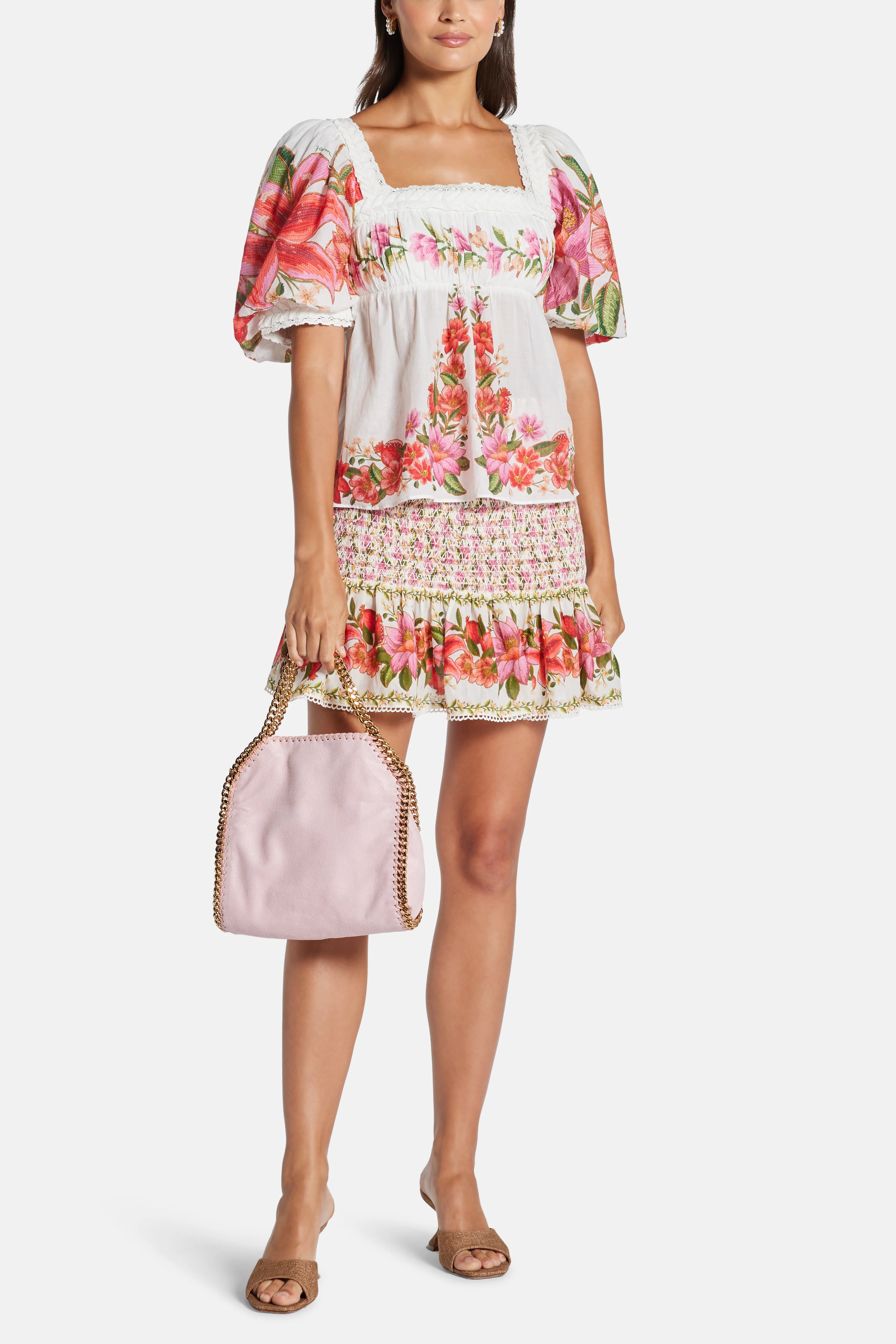 Summer Fruit Floral Mini Skirt In White