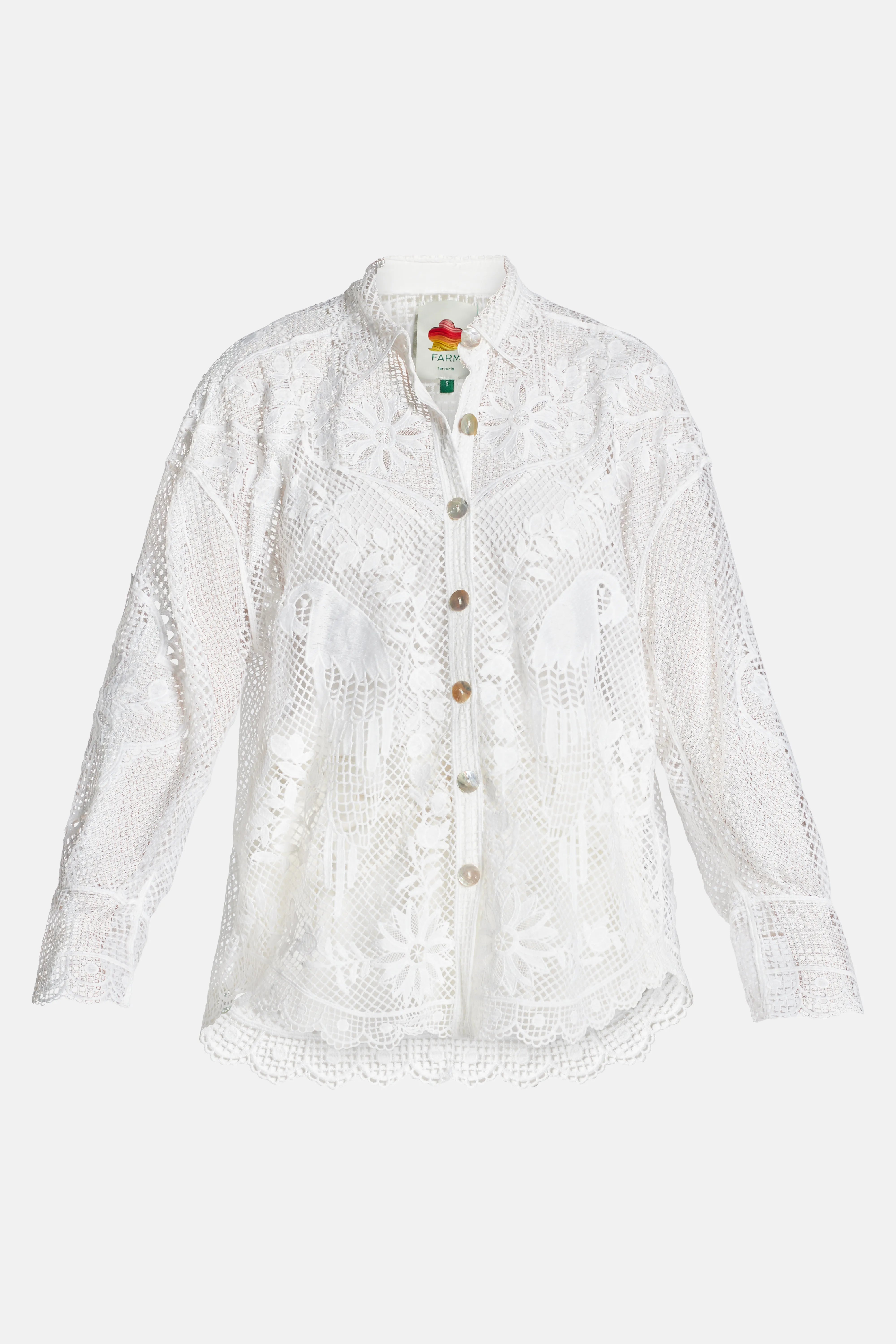 Landscape Guipure Sheer Shirt In White
