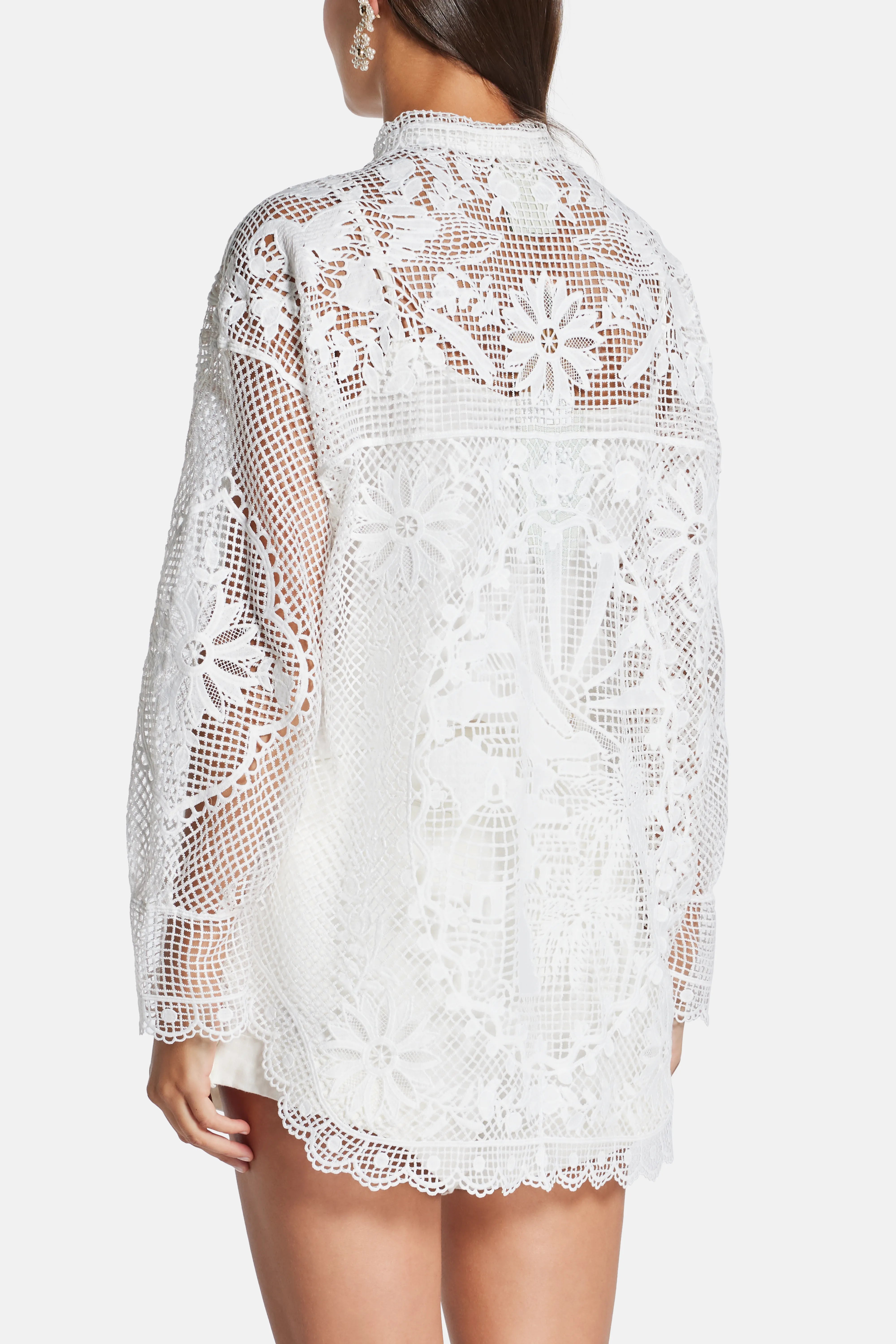 Landscape Guipure Sheer Shirt In White