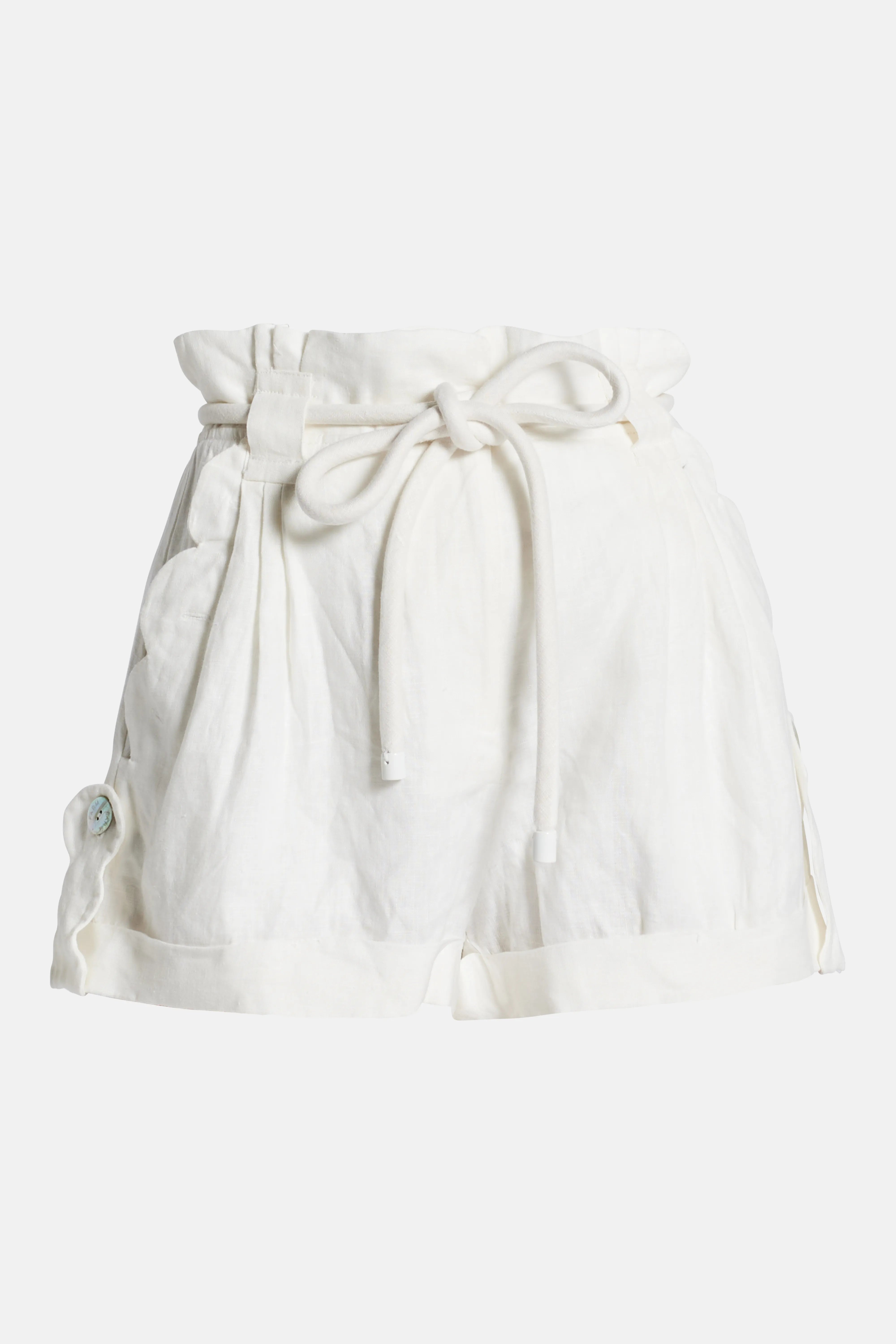 Wavy Pockets Linen Shorts In White