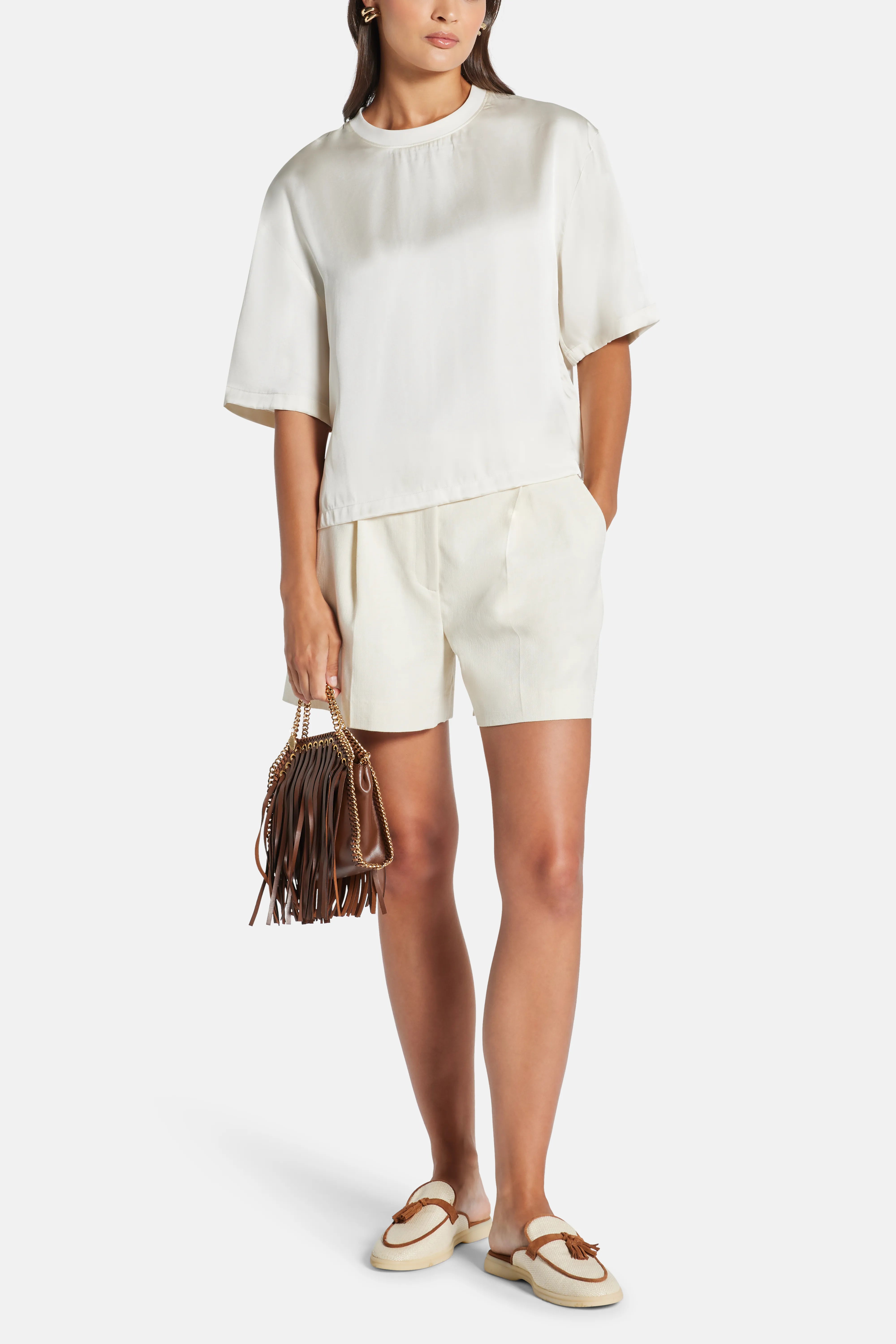 Imogen Round Neck Long Sleeves Silk Top in White