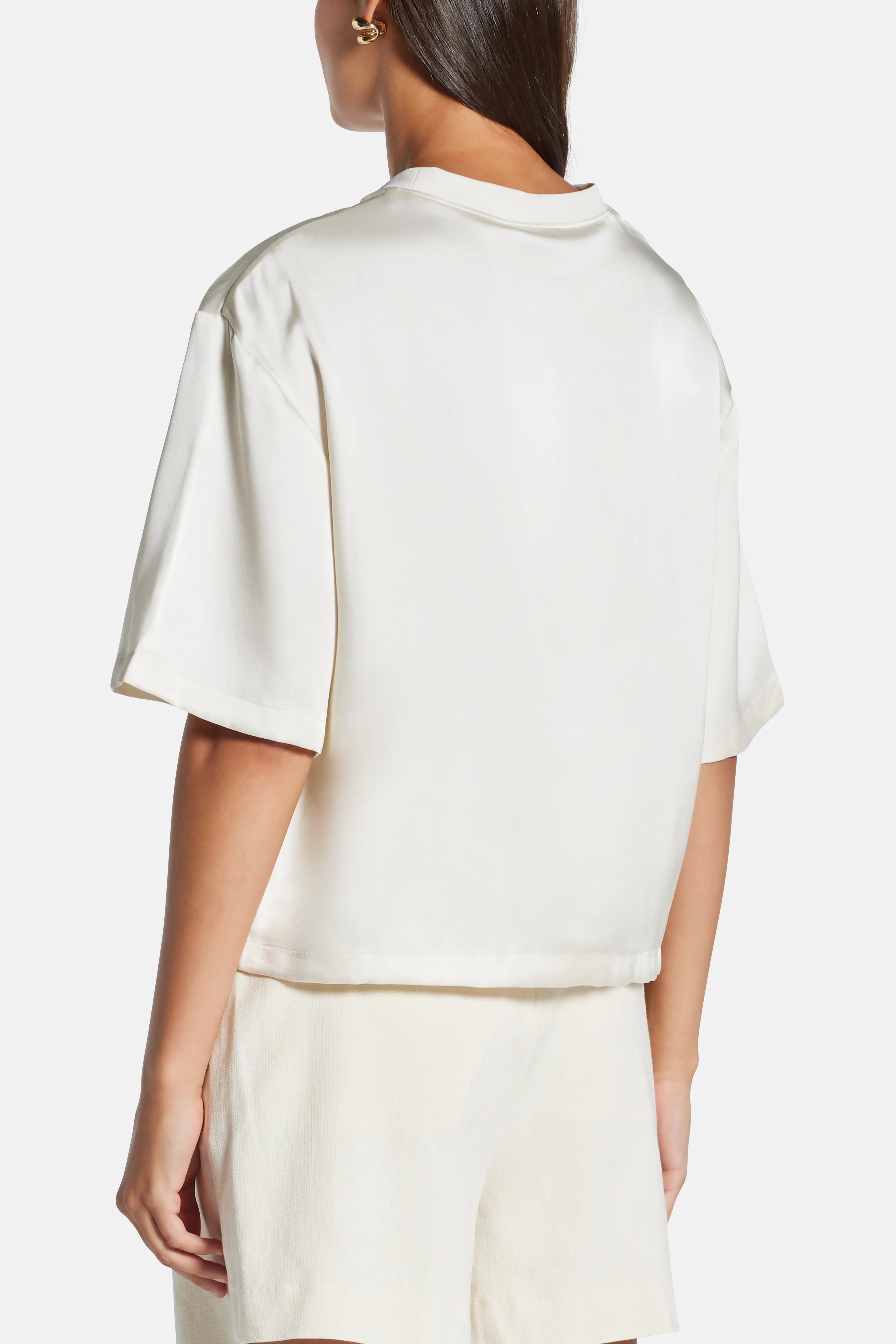 Imogen Round Neck Long Sleeves Silk Top in White