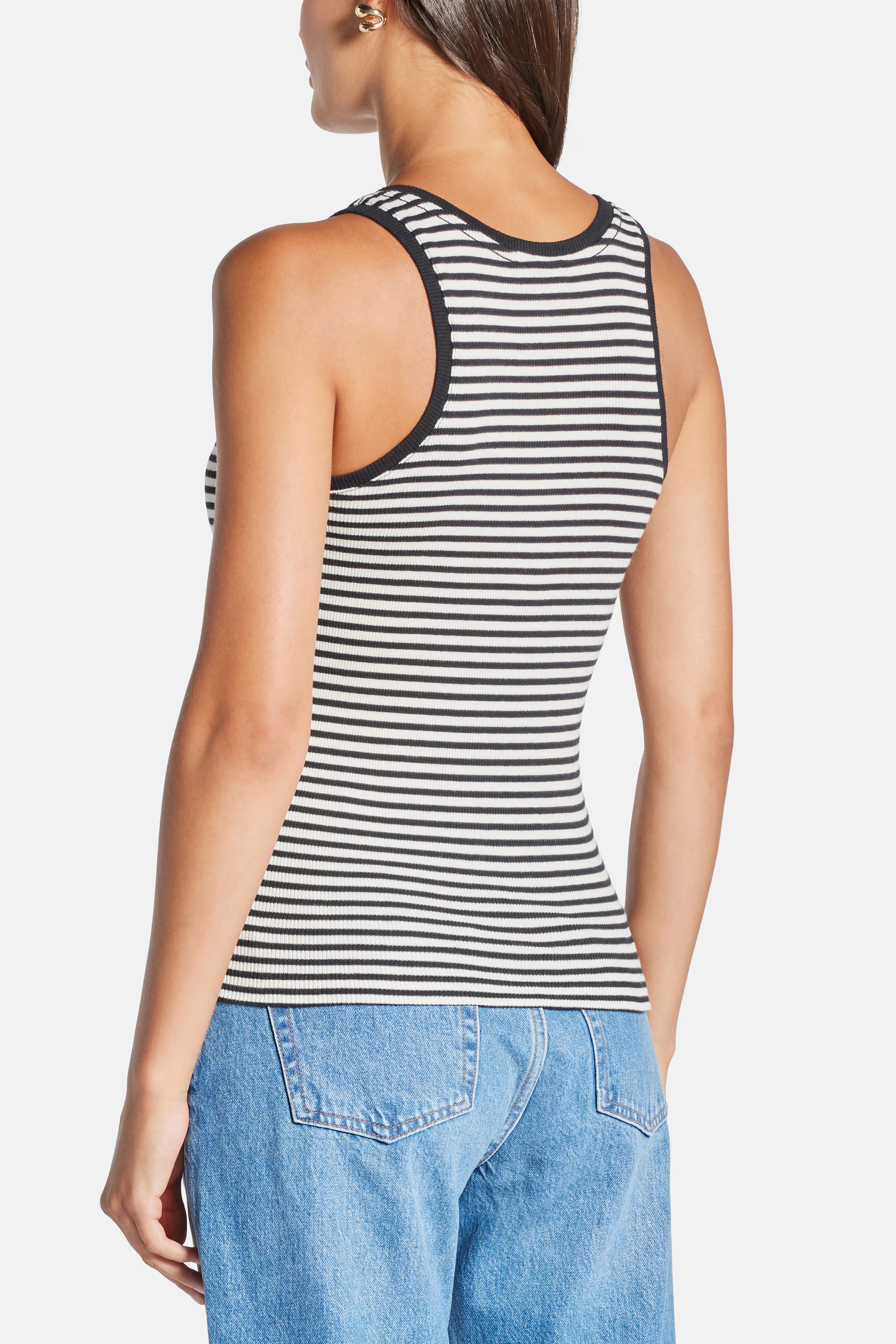 Alessia Stripes Sleeveless Cotton Spandex Tank Top in Black and White