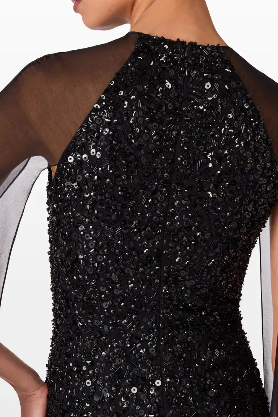Elite Sequins Embellished Cape Evening Gown in Black
