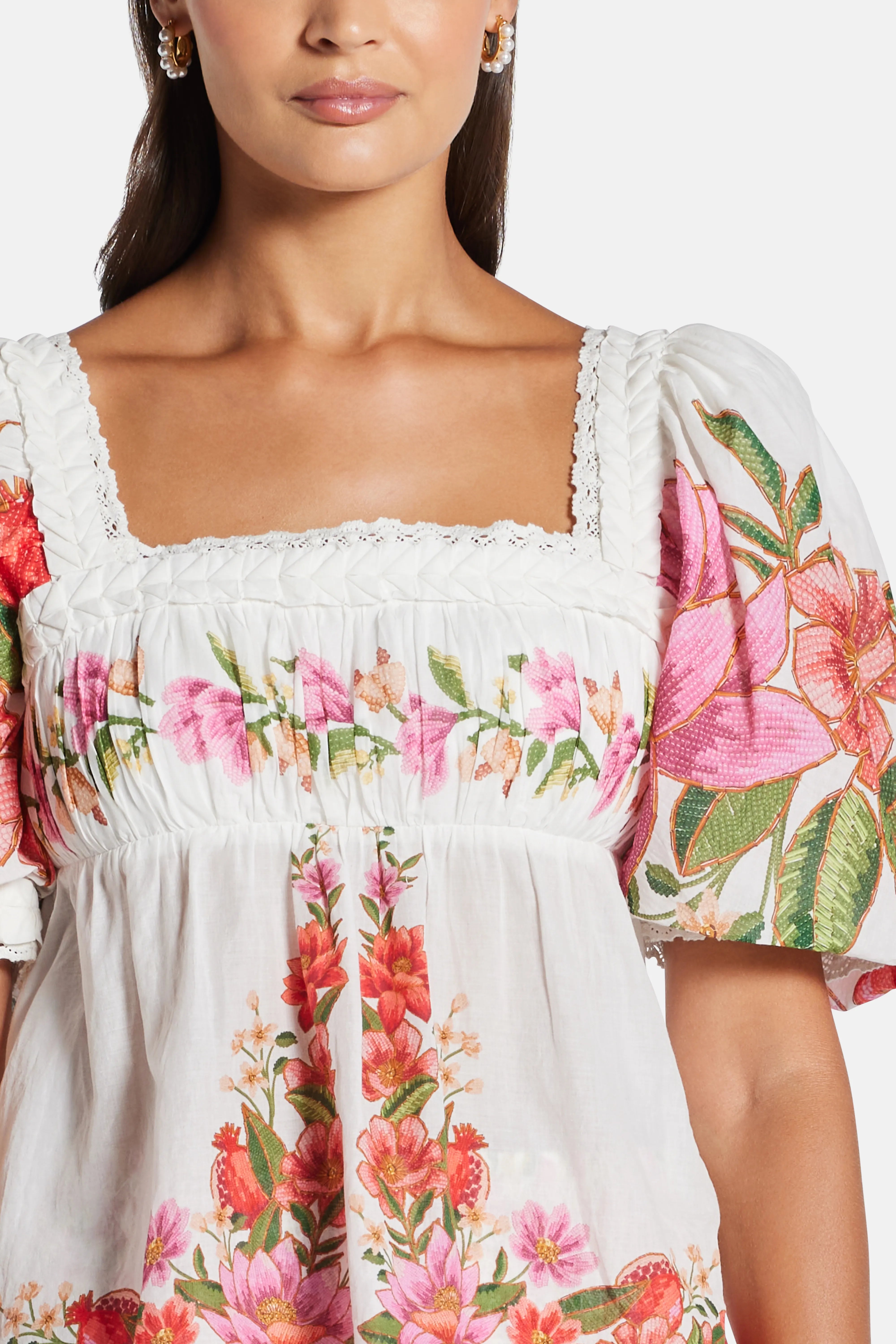 Summer Fruit Floral Cotton Blouse In White