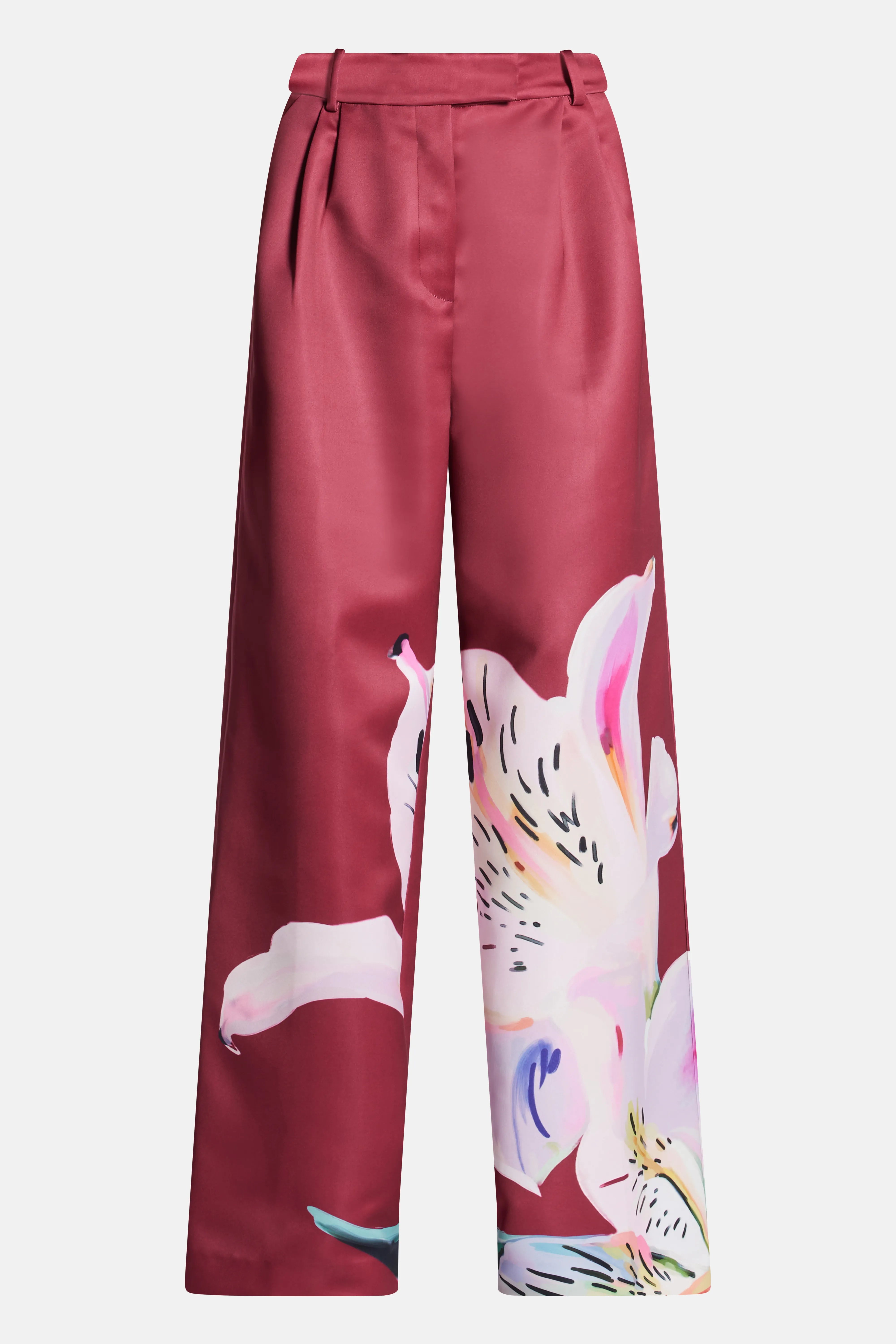 Elisha Floral Wide Leg Pants In Burgundy