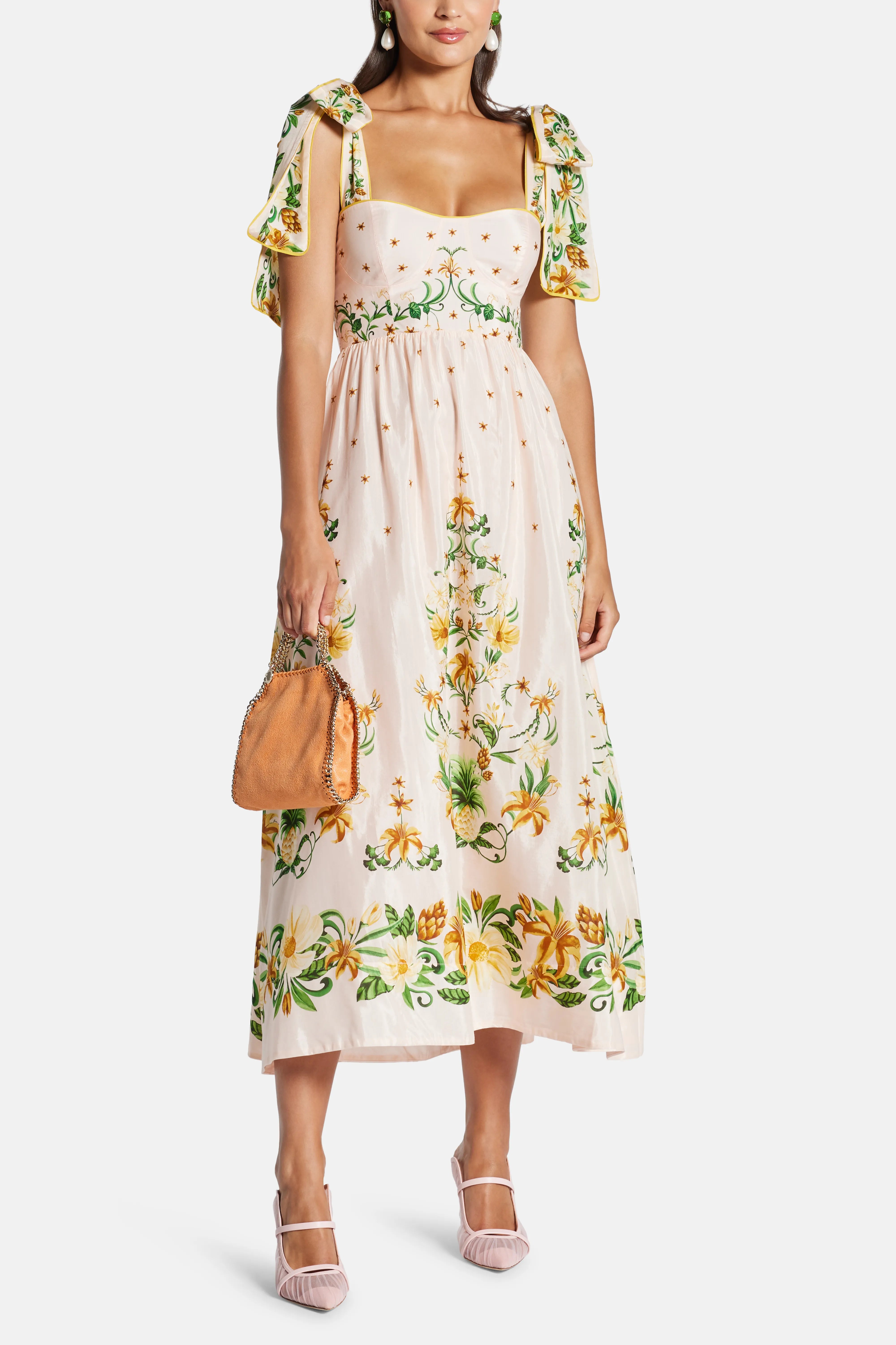 Botanical Beauty Laces Cotton Midi Dress in Pink