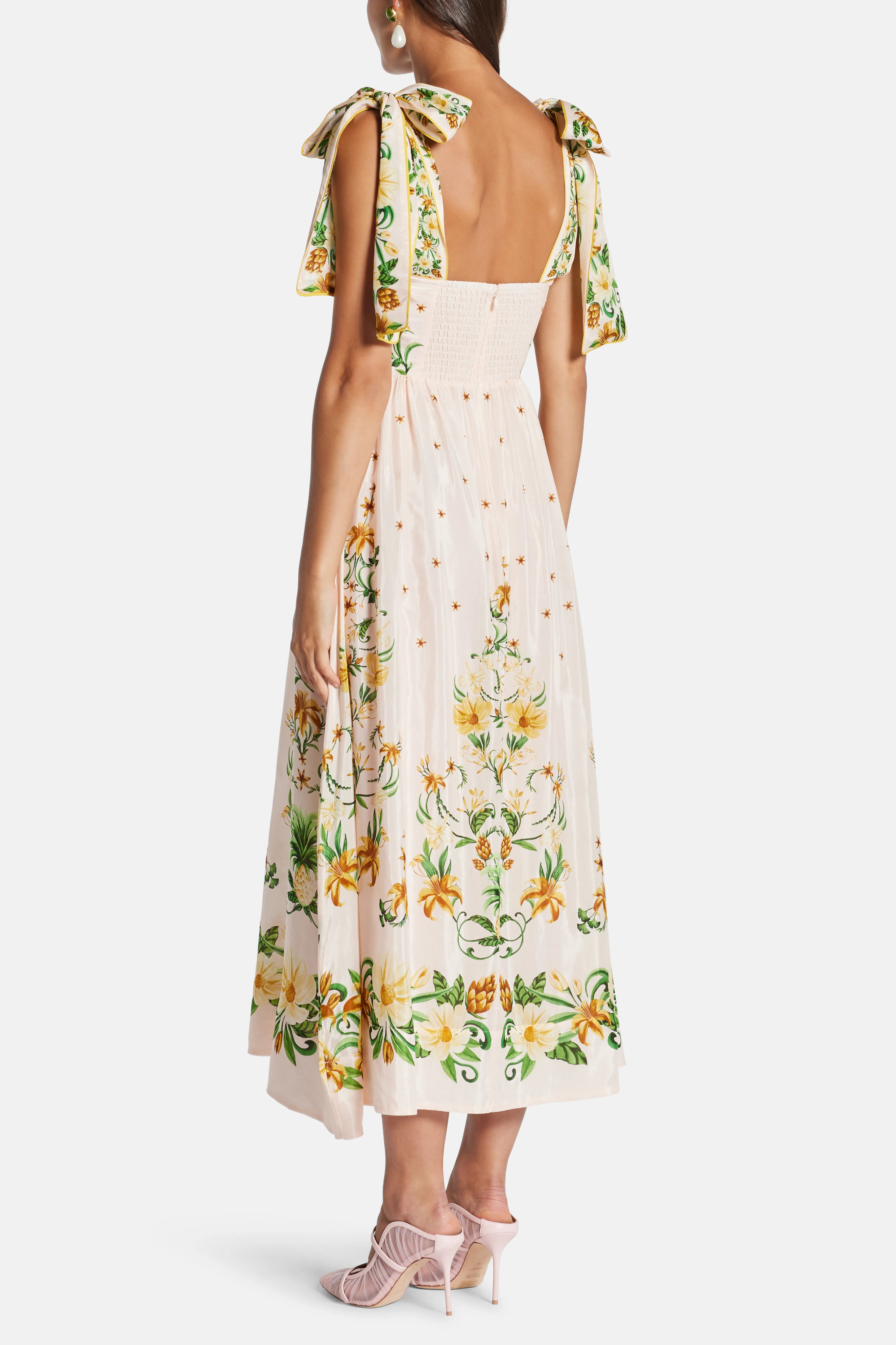 Botanical Beauty Laces Cotton Midi Dress in Pink