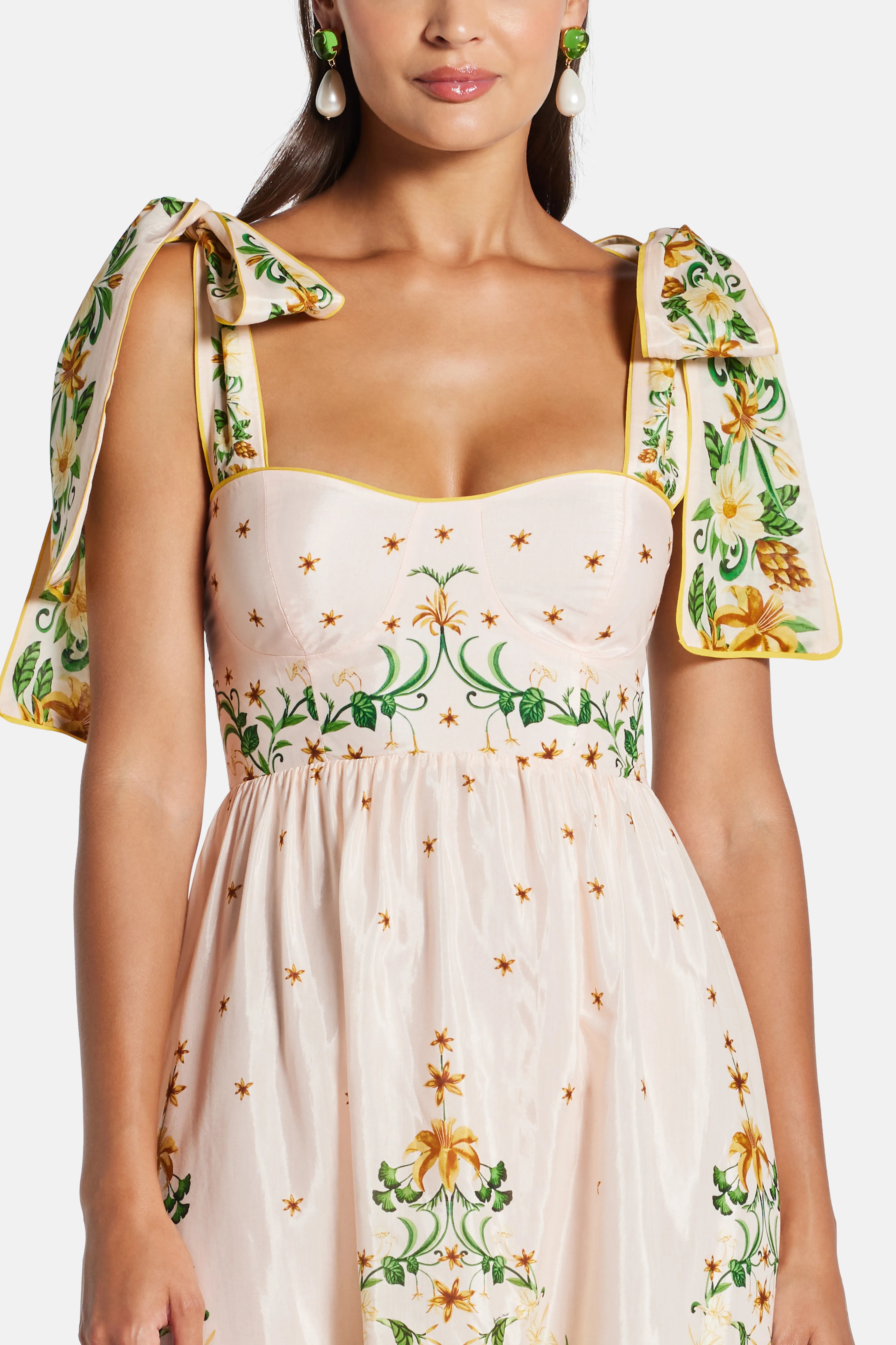 Botanical Beauty Laces Cotton Midi Dress in Pink