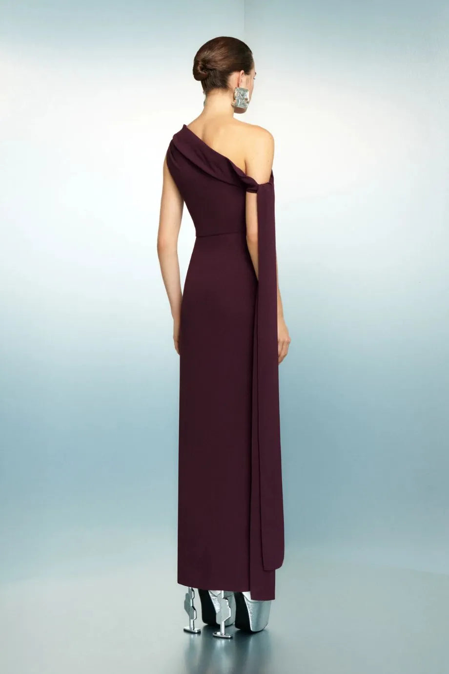 Irina One Shoulder Evening Dress in Burgundy
