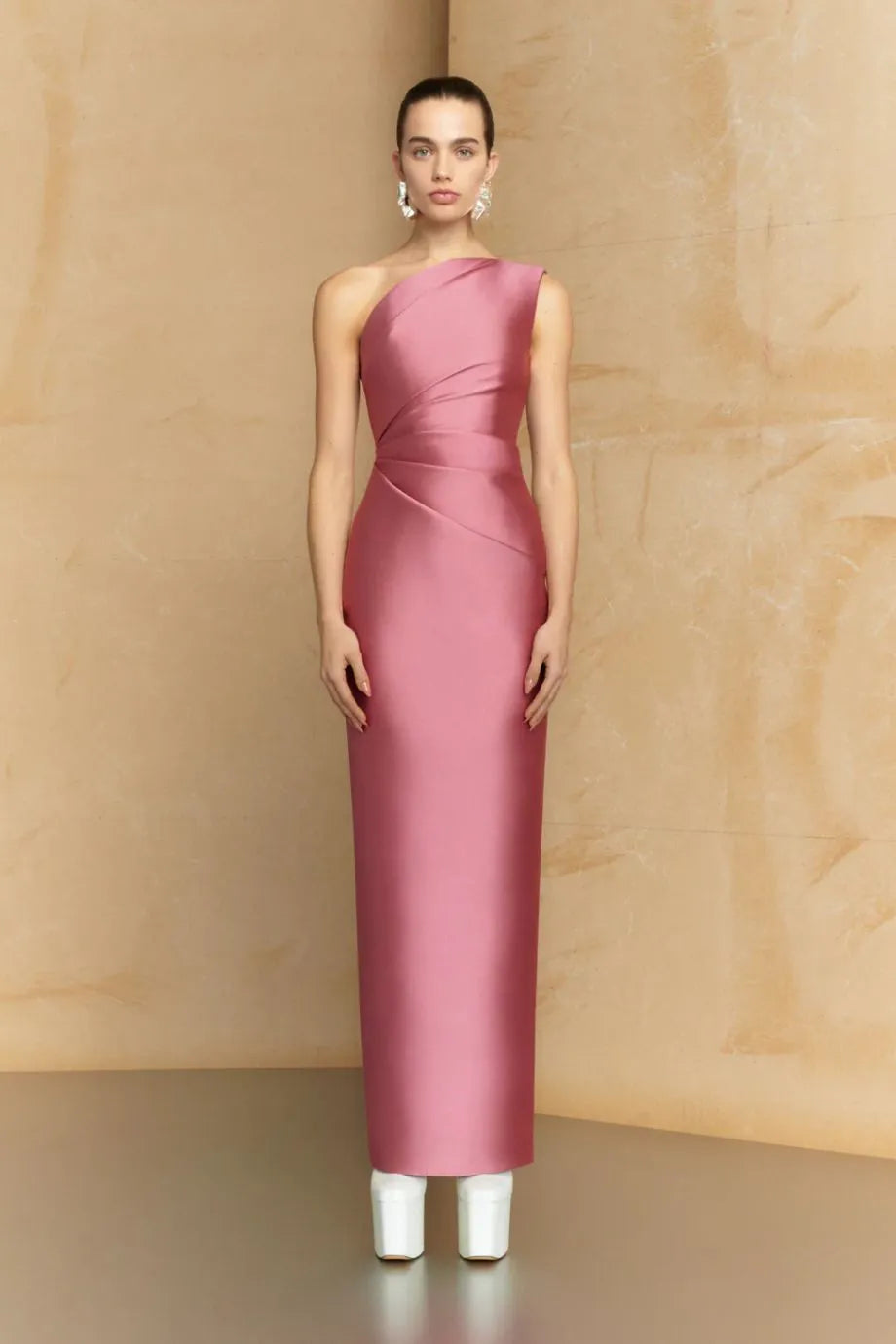 Kira One Shoulder Evening Dress in Pink