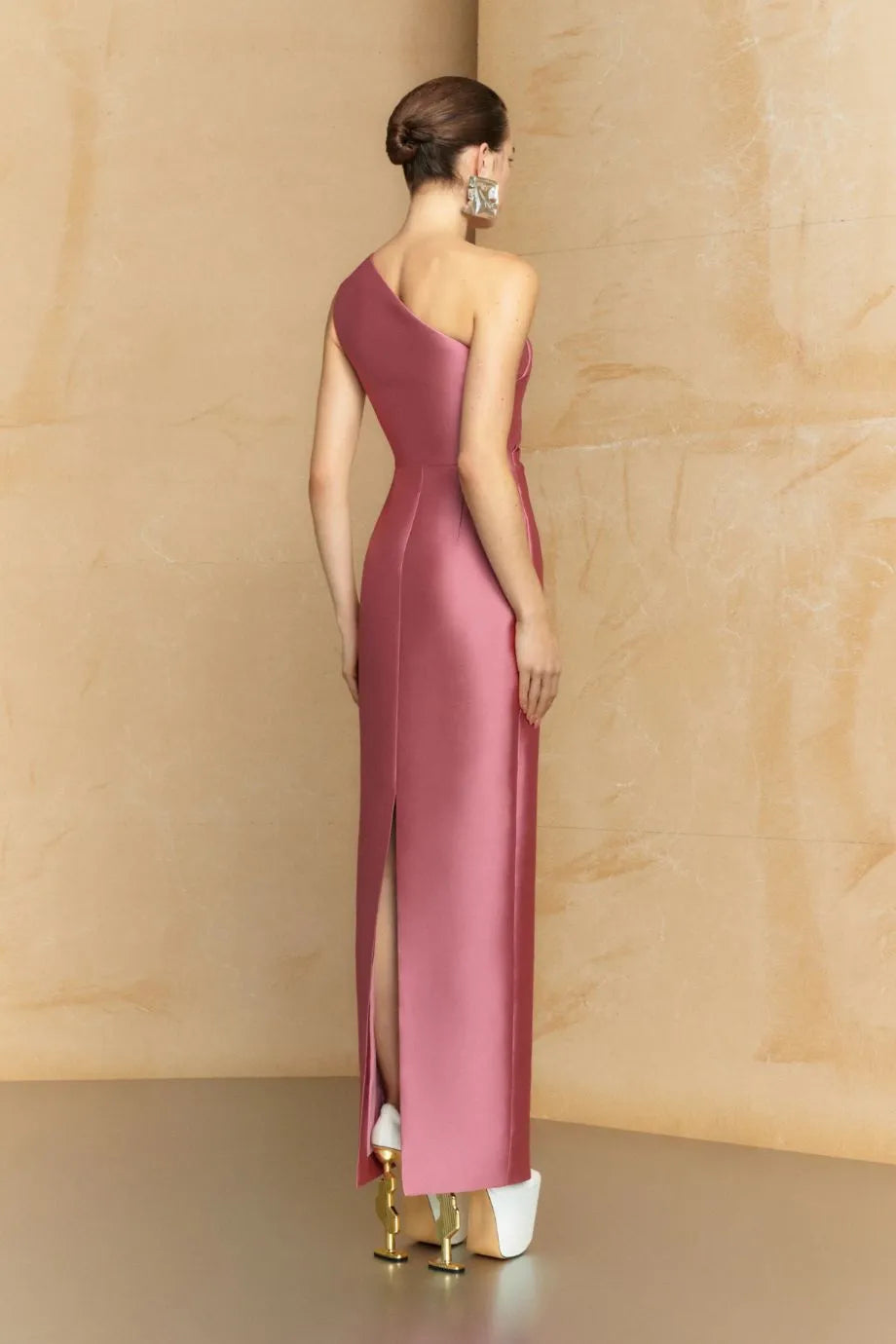 Kira One Shoulder Evening Dress in Pink