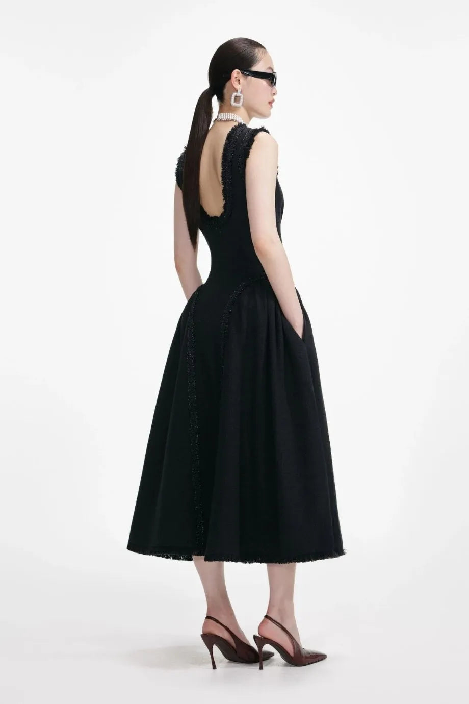 Boucle Sleeveless Midi Dress in Black