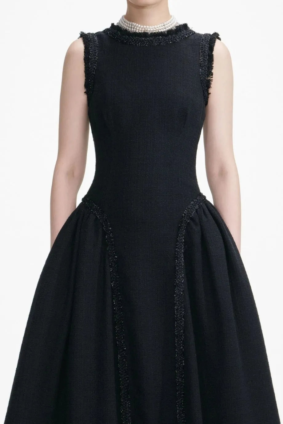 Boucle Sleeveless Midi Dress in Black
