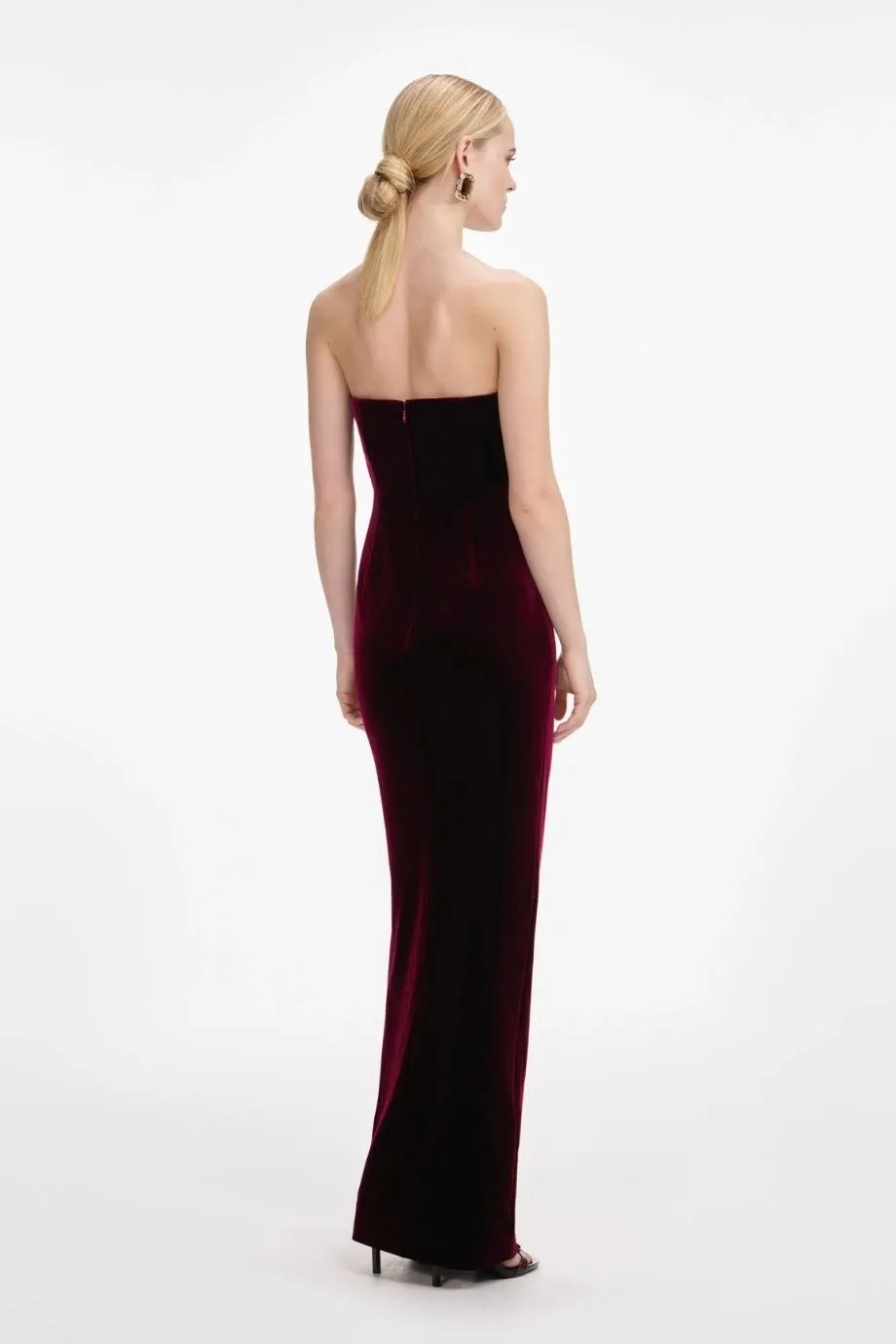 Velvet Bandeau Evening Dress in Burgundy