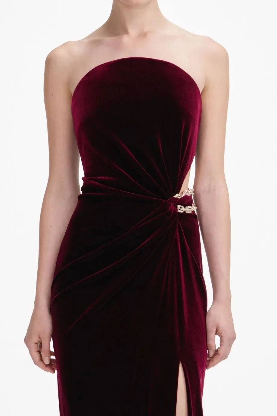 Velvet Bandeau Evening Dress in Burgundy
