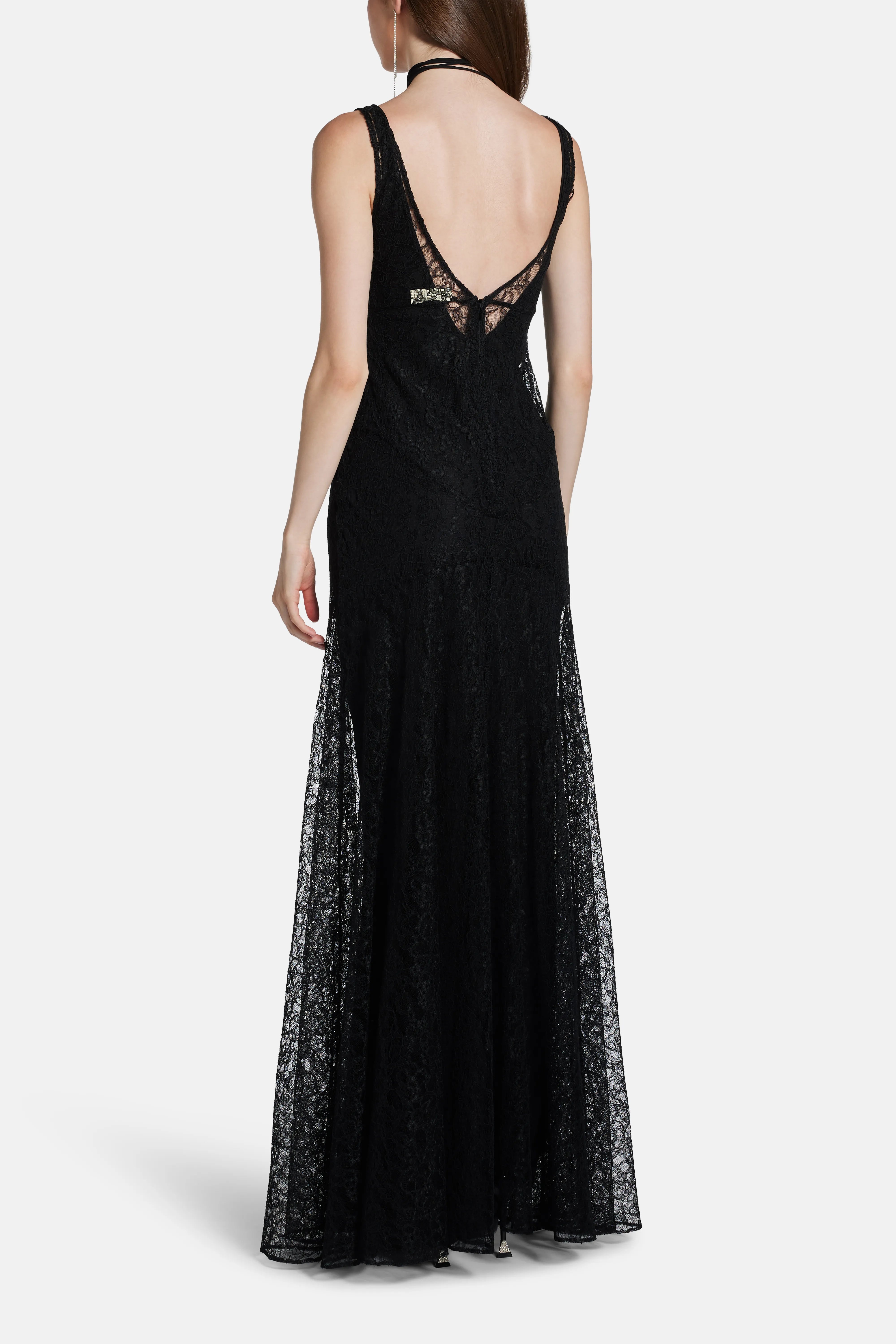 Persephone Lace Cotton Sleeveless Maxi Dress With Rose Neck Piece in Black
