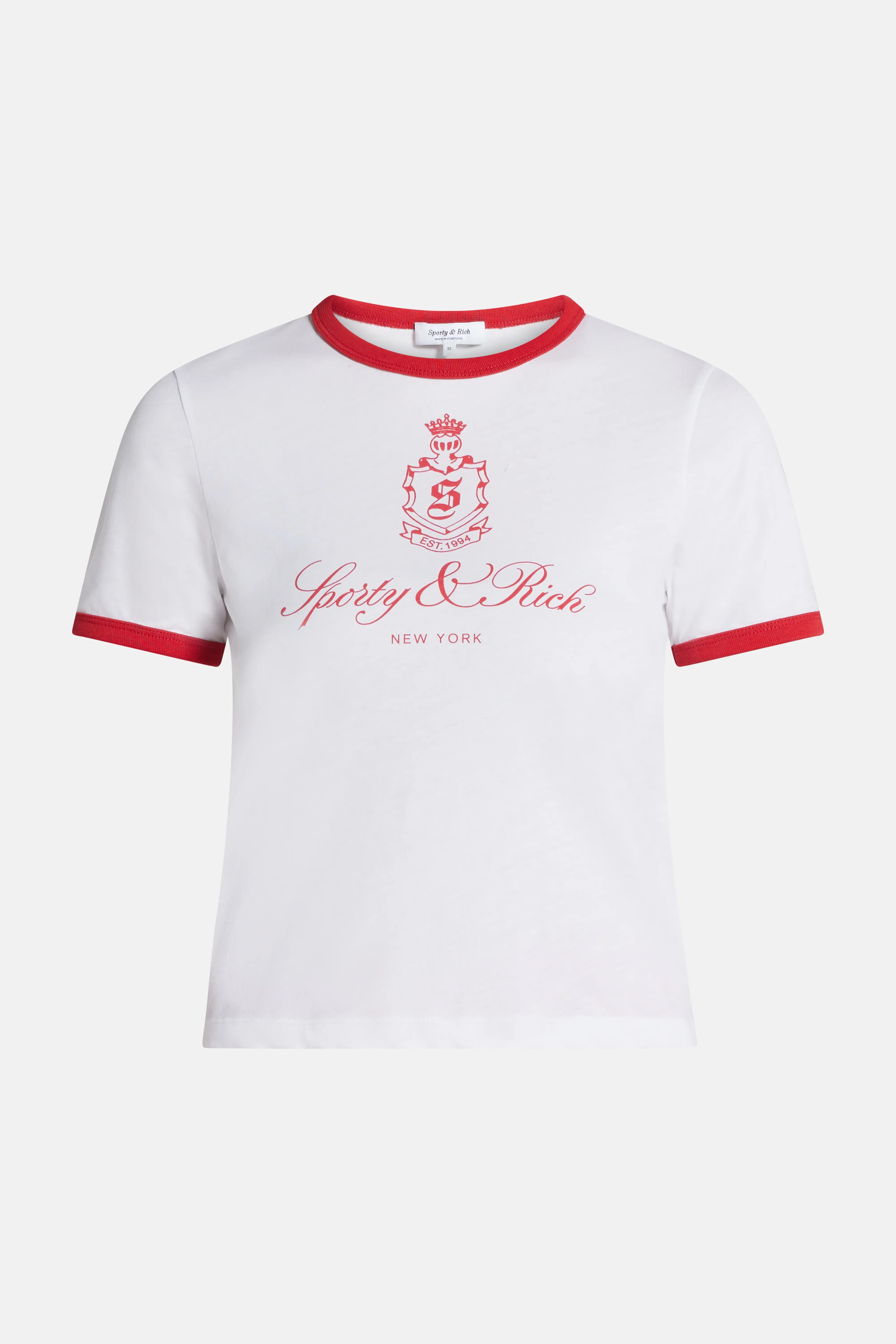 Vendome Ringer Cotton T-Shirt in White and Red