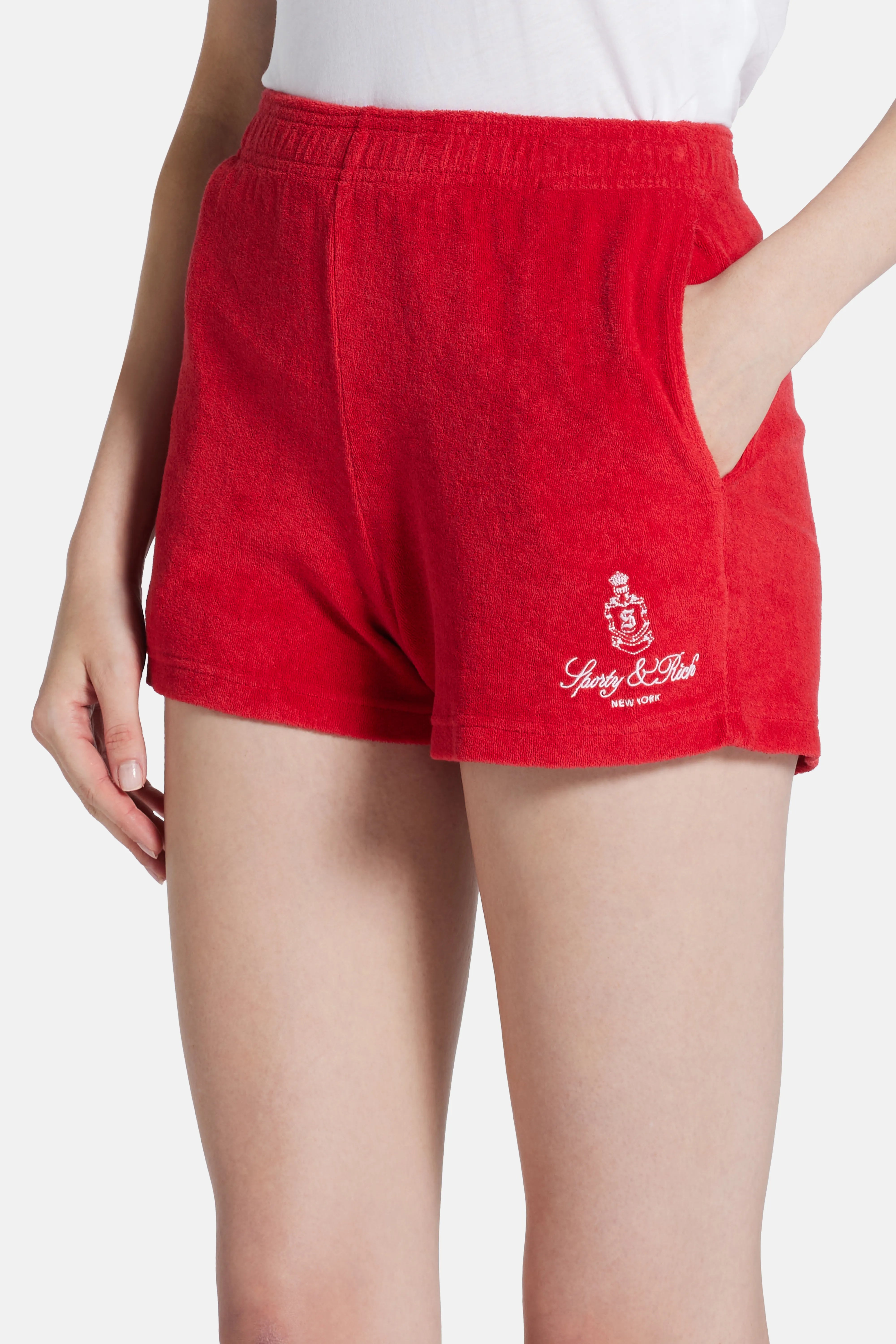 Vendome Terry Cotton Shorts in Red