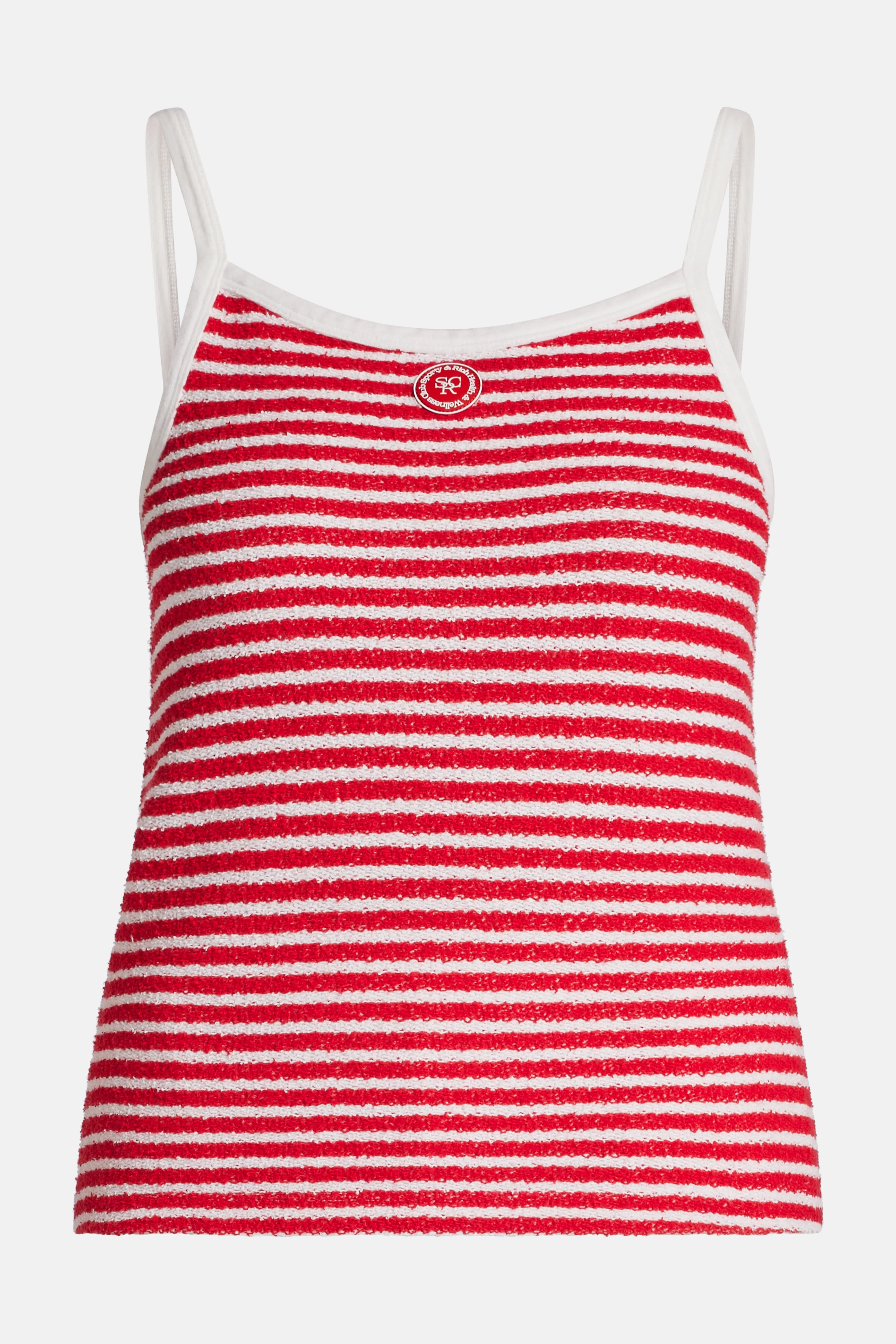 Serif Logo Striped Terry Cotton Tank Top in Red