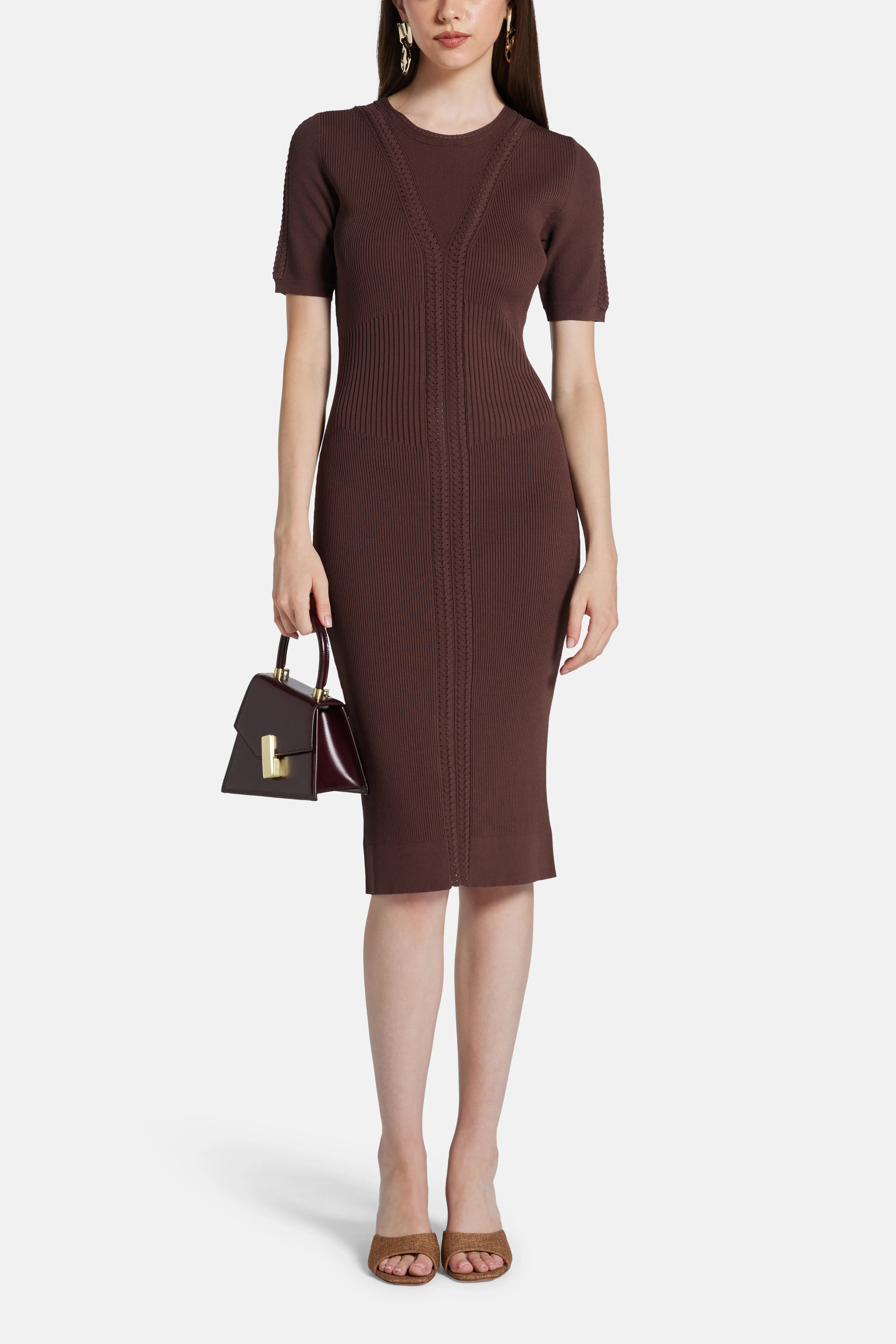 Alina Bandage Knit Midi Dress in Brown
