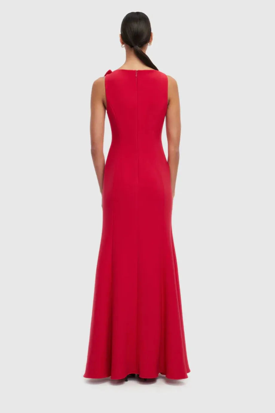 Eugenie Sleeveless Silk Slip Maxi Dress With Floral Applique in Red