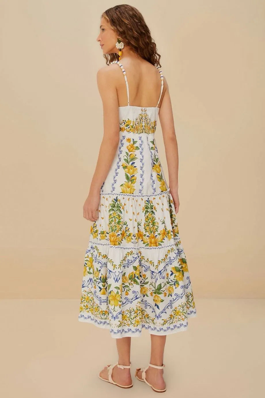 Sicily Floral Organic Cotton Sleeveless Midi Dress in White