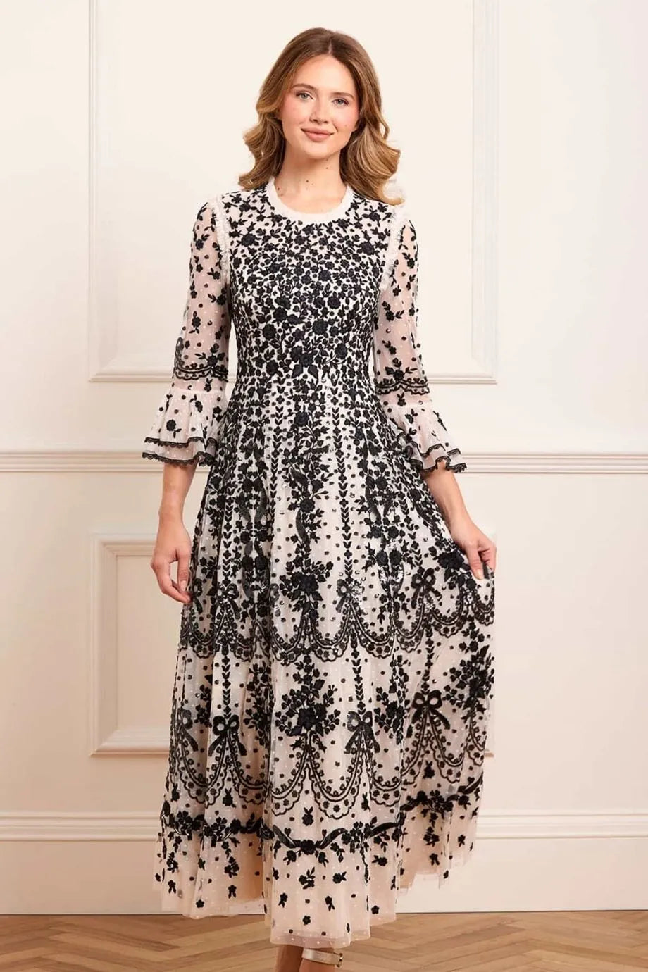 Adeline Round Neck Evening Dress in Black