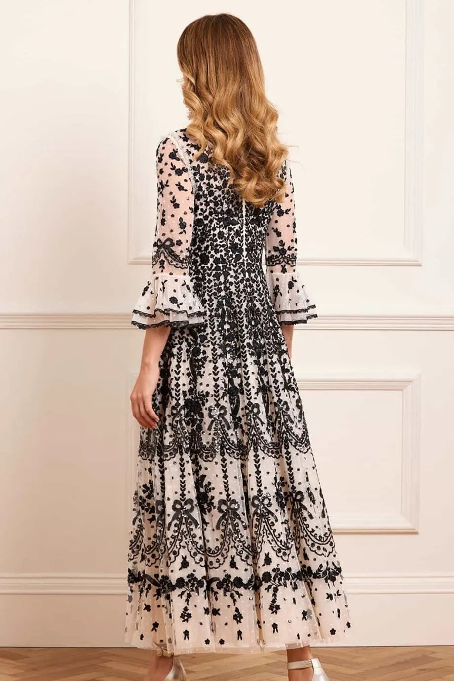 Adeline Round Neck Evening Dress in Black