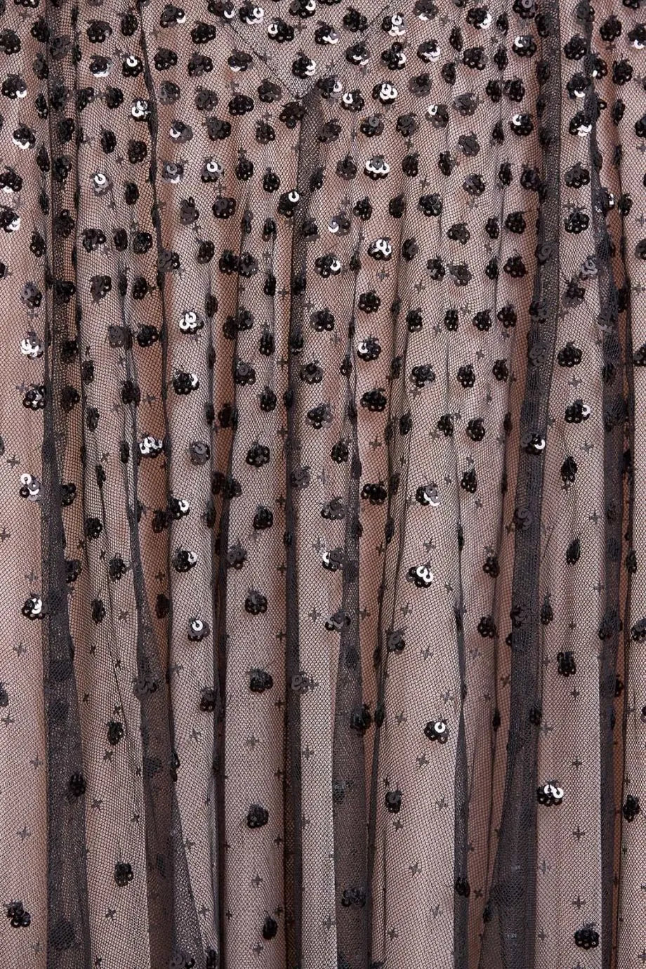 Sequin Cascade Round Neck Long Sleeves Evening Dress in Black