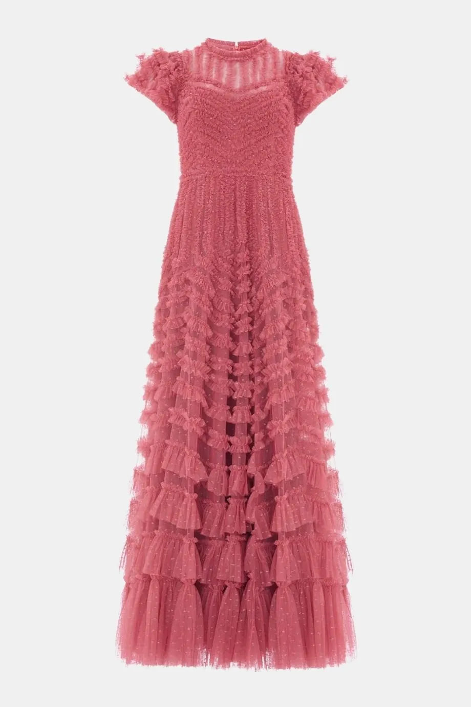 La Vie En Rose Round Neck Short Sleeves Evening Dress in Maroon