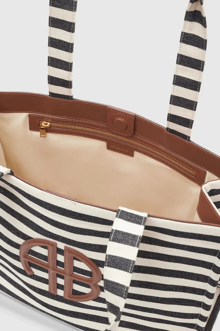 Lara Stripes Cotton Tote Bag in Black and White