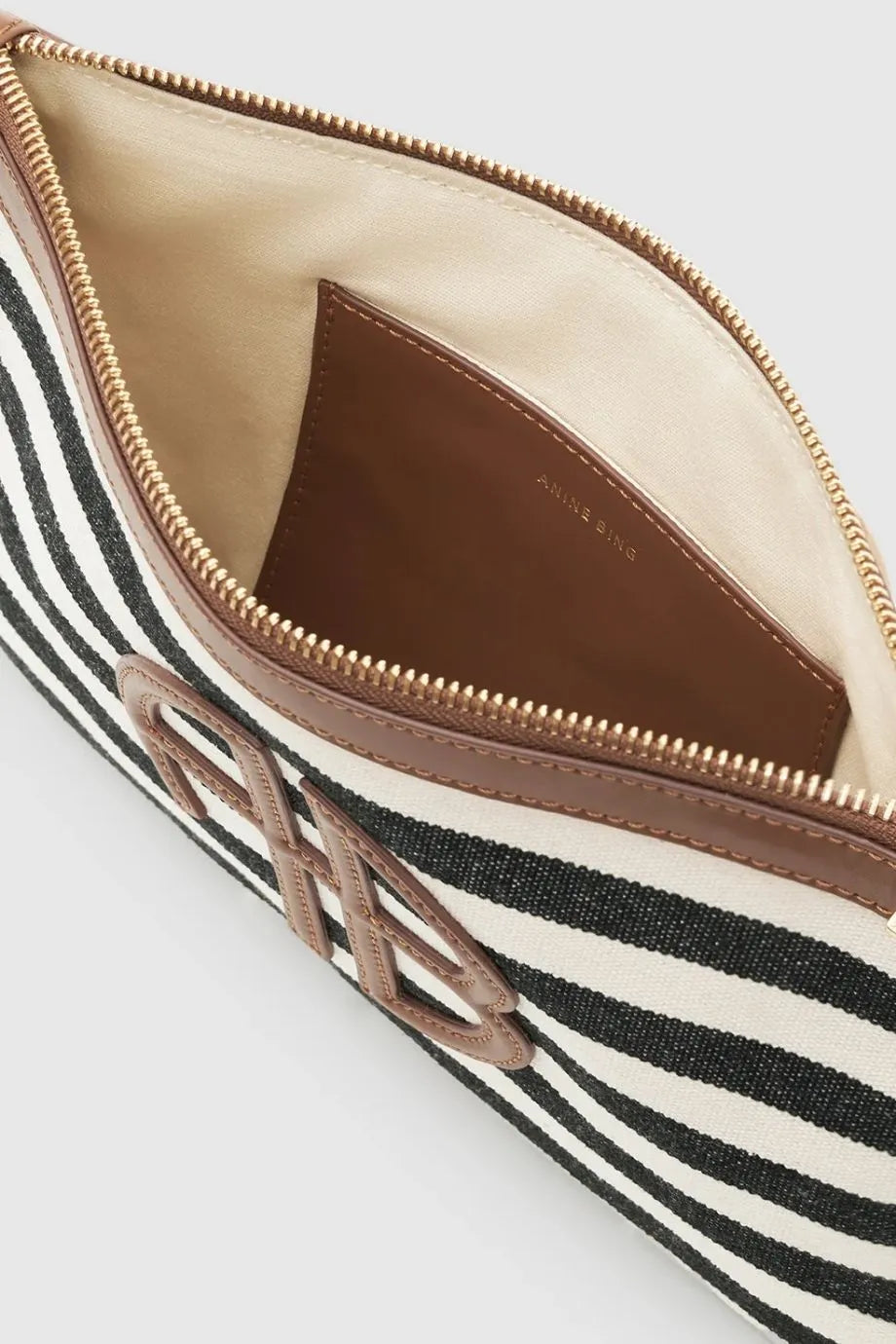 Lili Stripes Cotton Zip Pouch in Black and White