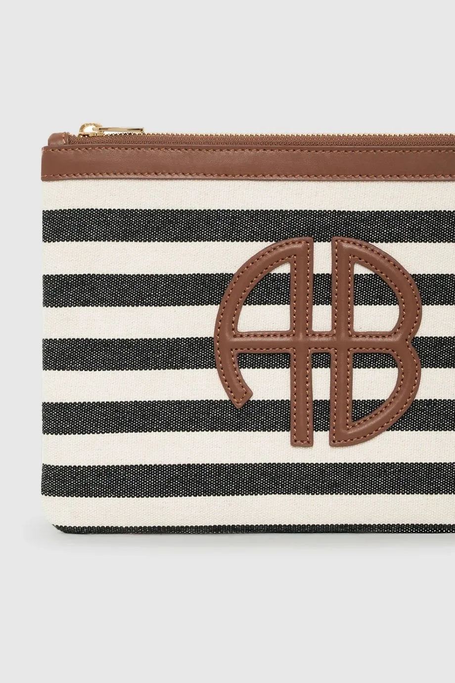 Lili Stripes Cotton Zip Pouch in Black and White