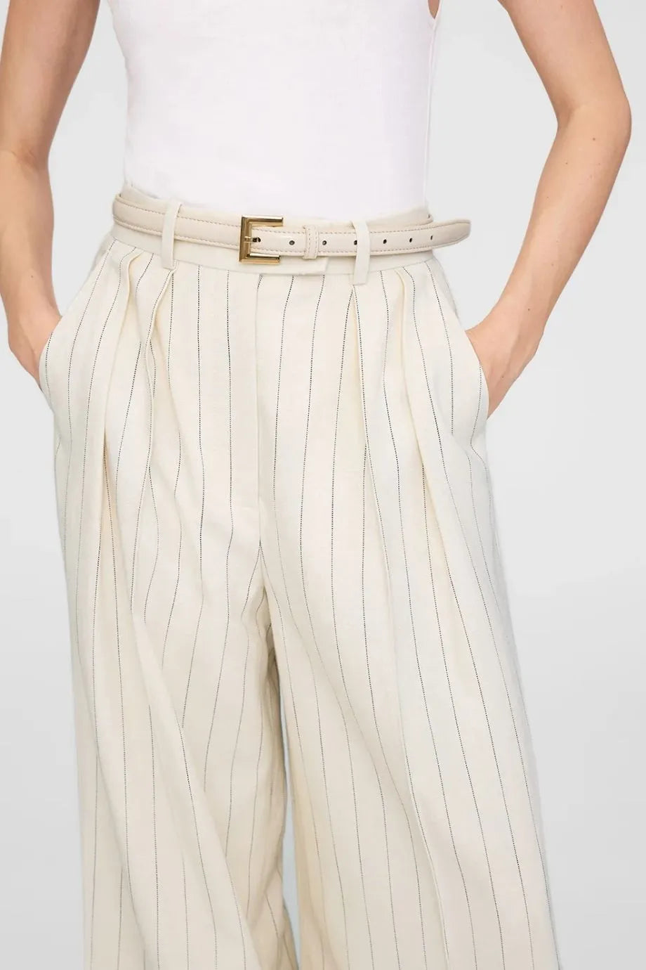 Nicola Leather Belt in Beige