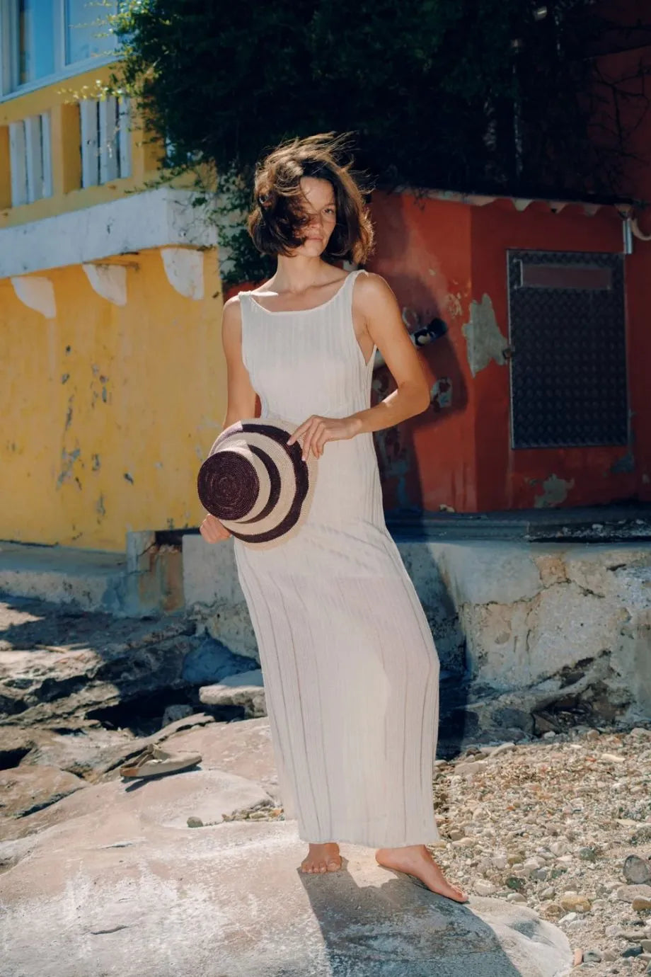 Gina Stripes Straw Hat in Beige and Brown