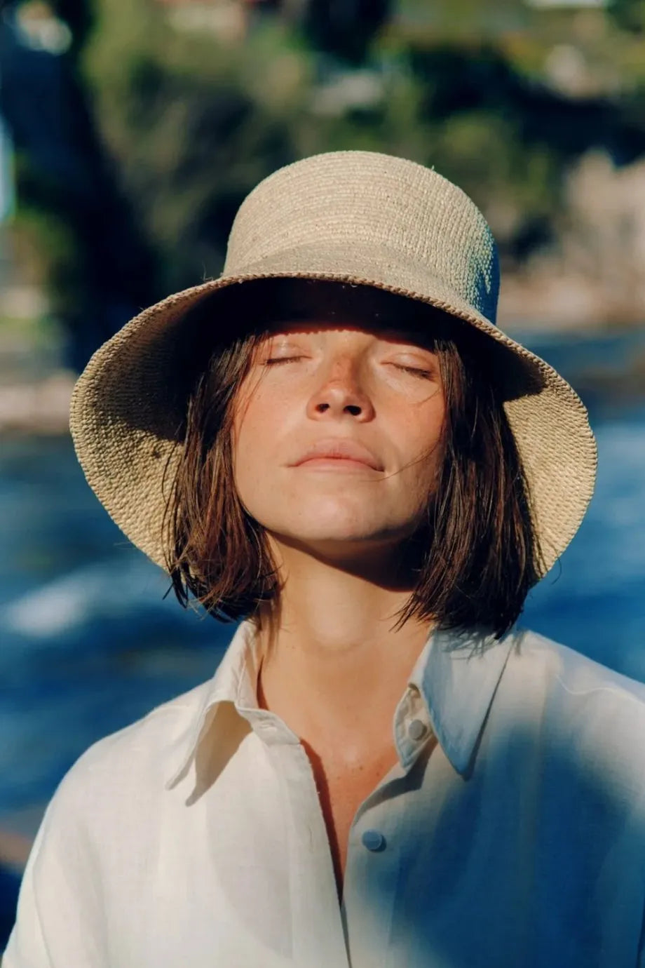 Gina Straw Bucket Hat in Cream