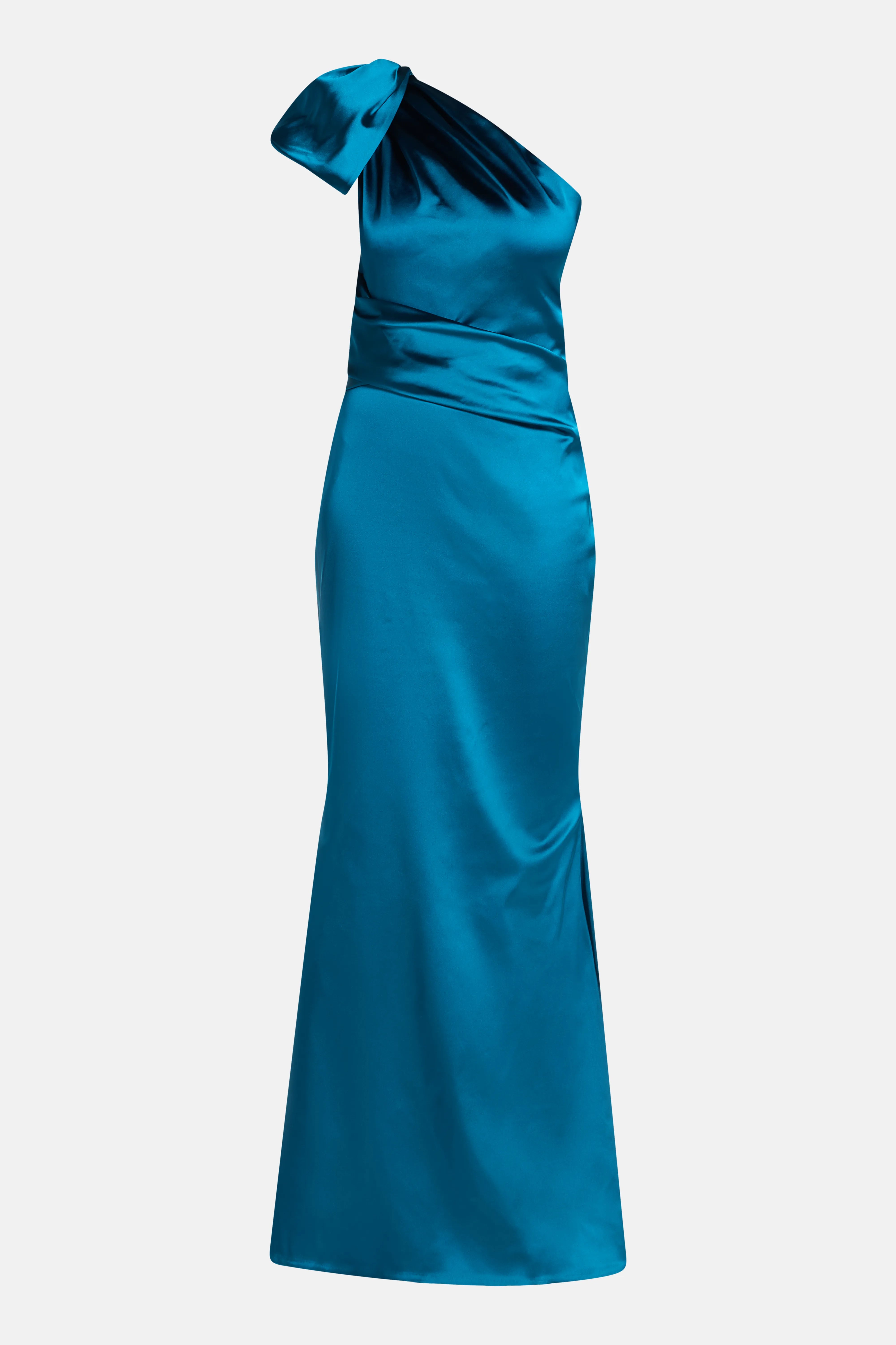 Stretch Satin Duchesse One Shoulder Evening Dress in Blue