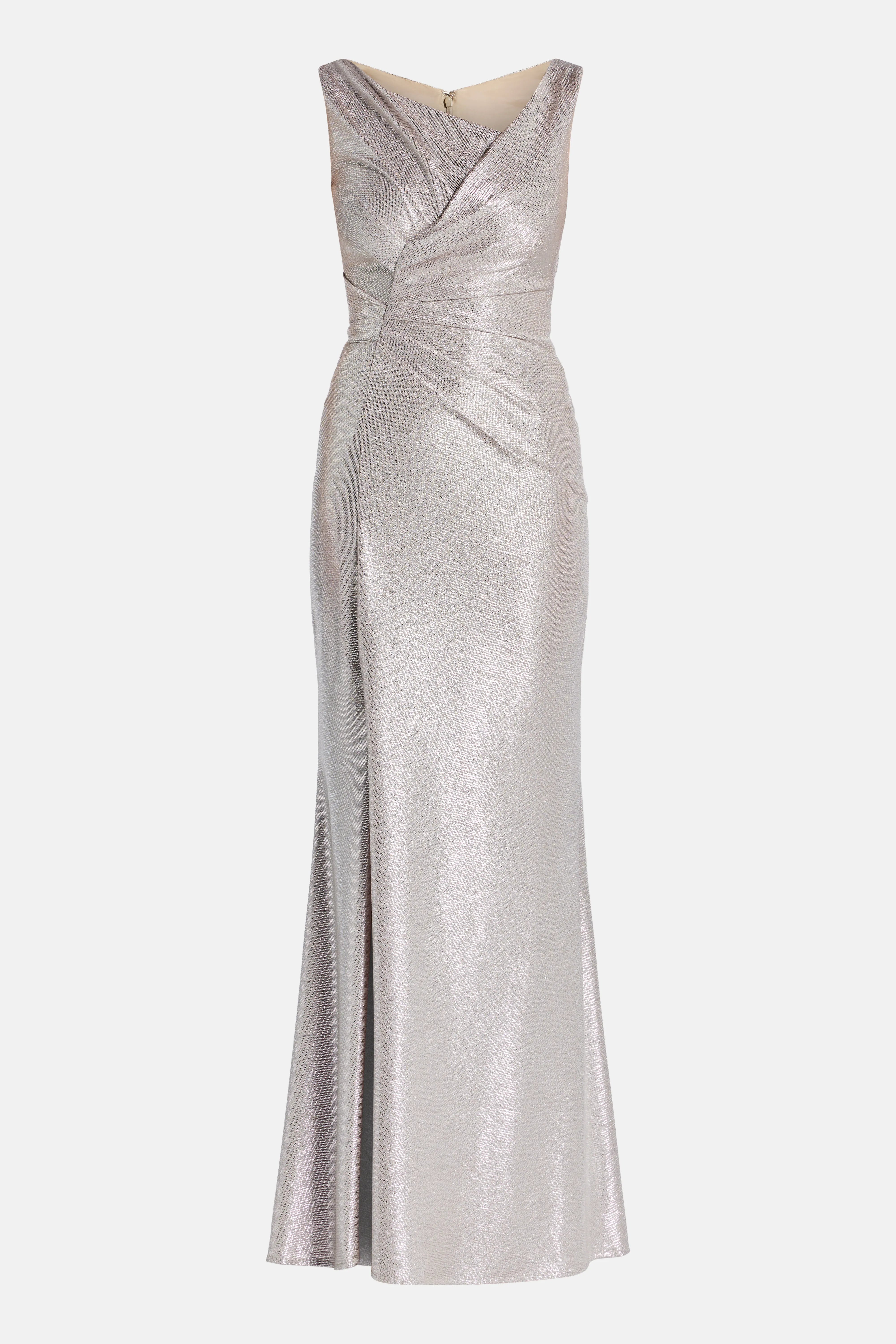 Mirrorball Shimmer Stretch Sleeveless Evening Dress in White